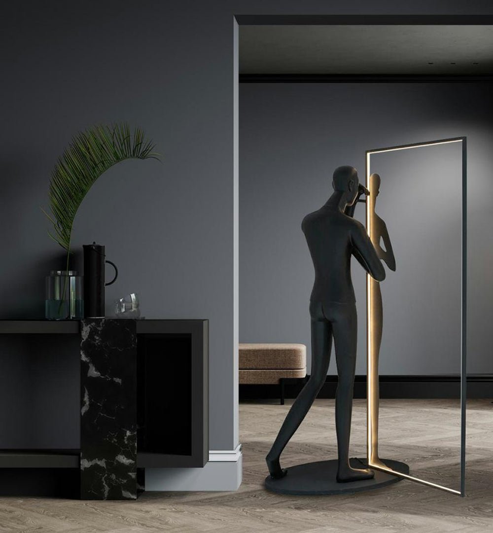 Onoryra Sculptural Black Metal Mirror Floor Lamp - Blowlighting