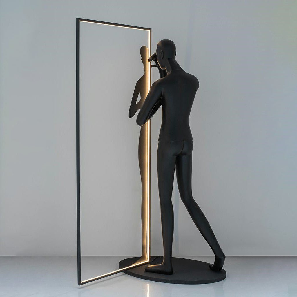 Onoryra Sculptural Black Metal Mirror Floor Lamp - Blowlighting