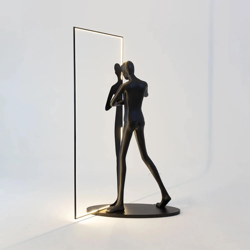 Onoryra Sculptural Black Metal Mirror Floor Lamp - Blowlighting