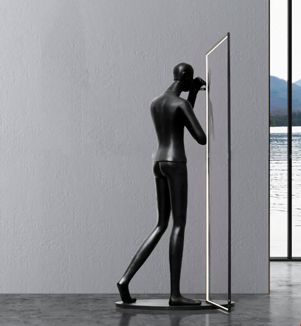 Onoryra Sculptural Black Metal Mirror Floor Lamp - Blowlighting
