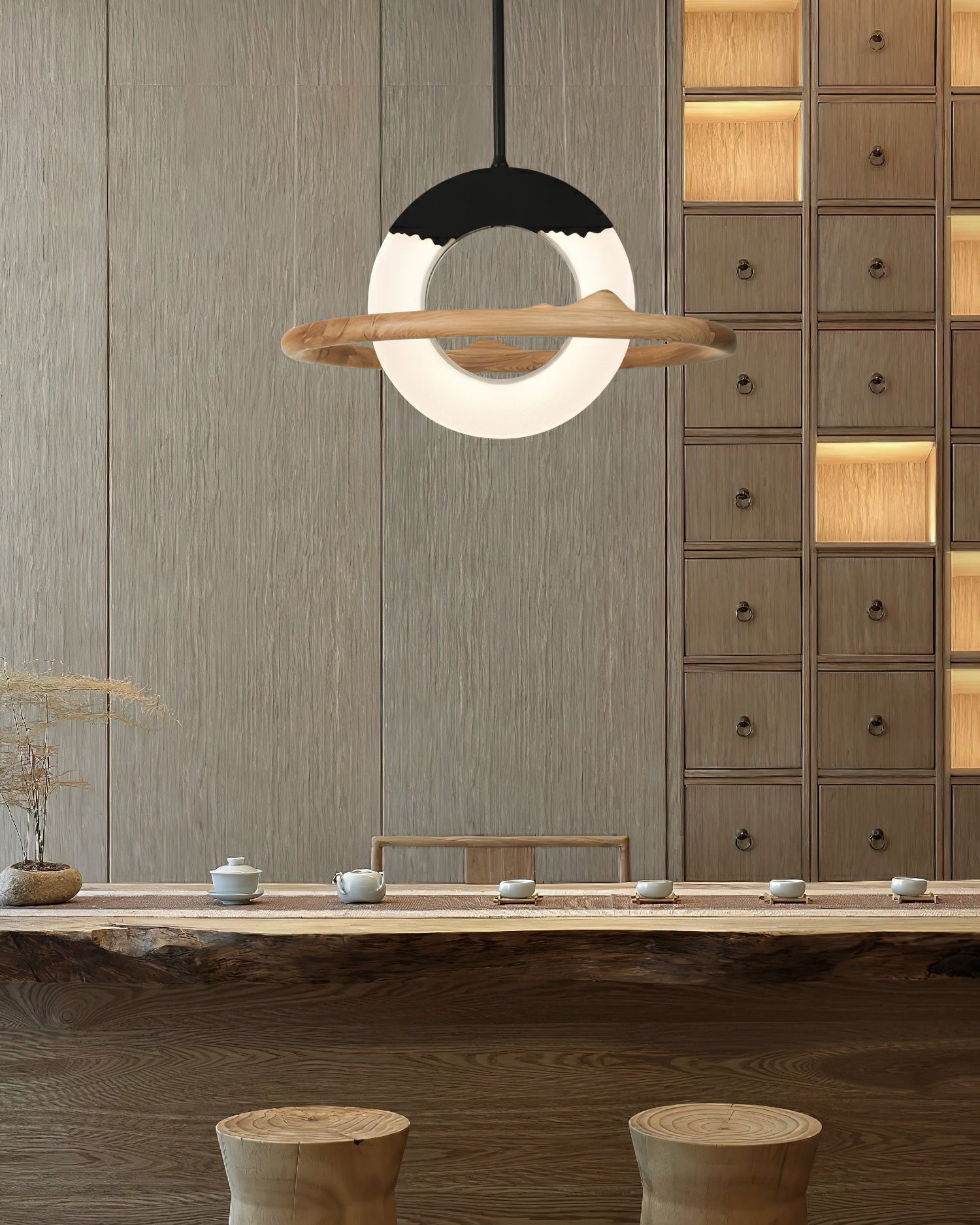 Mytalan Circular Acrylic Wood Pendant Light - Blowlighting