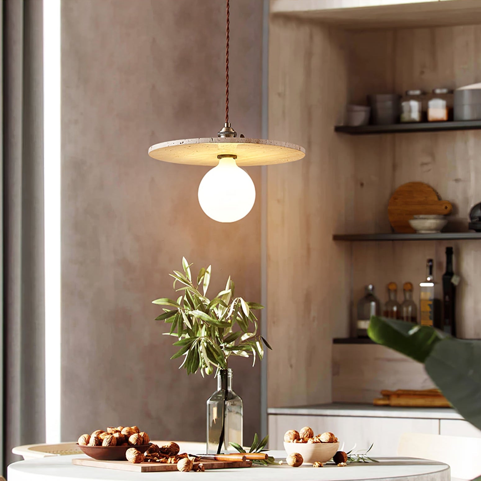 Nico Minimalist Travertine Pendant Light - Blowlighting
