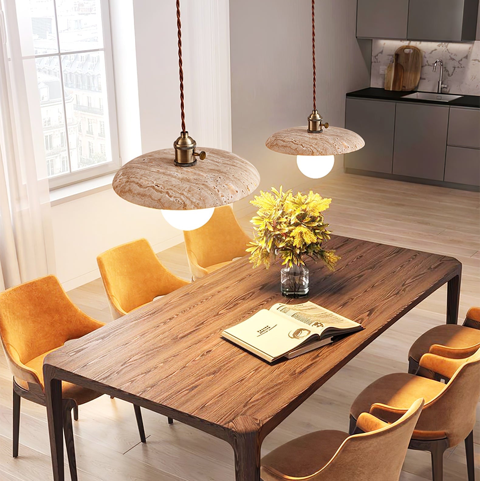 Nico Minimalist Travertine Pendant Light - Blowlighting