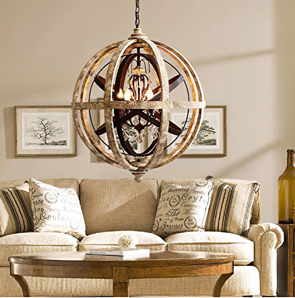 Retro Globe Weathered Chandelier - Blowlighting