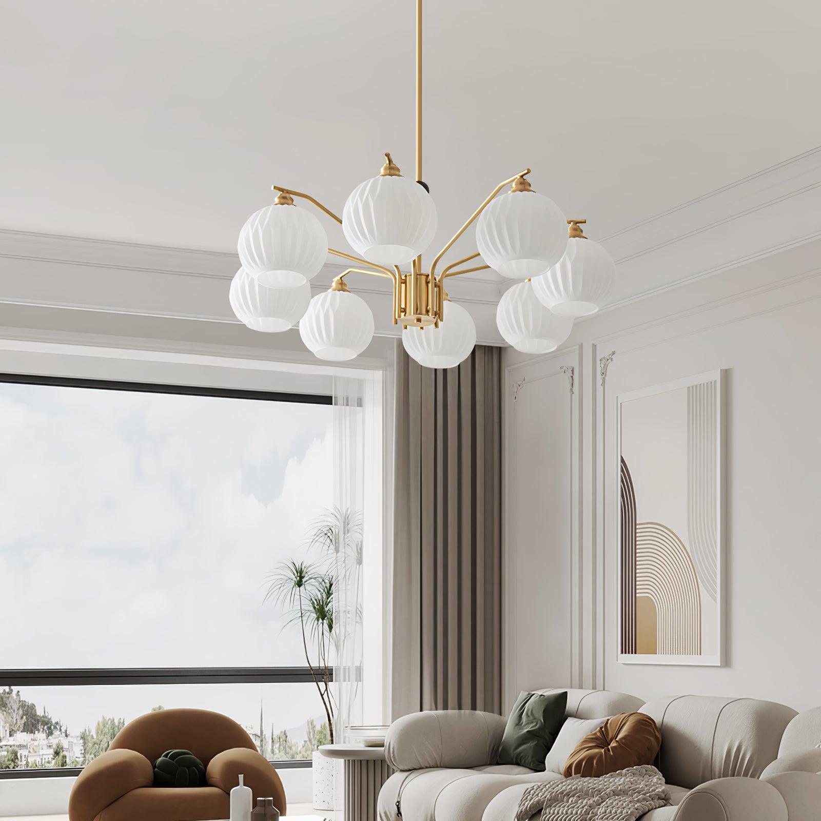 Ribbed Glass Gold Chandelier - Blowlighting