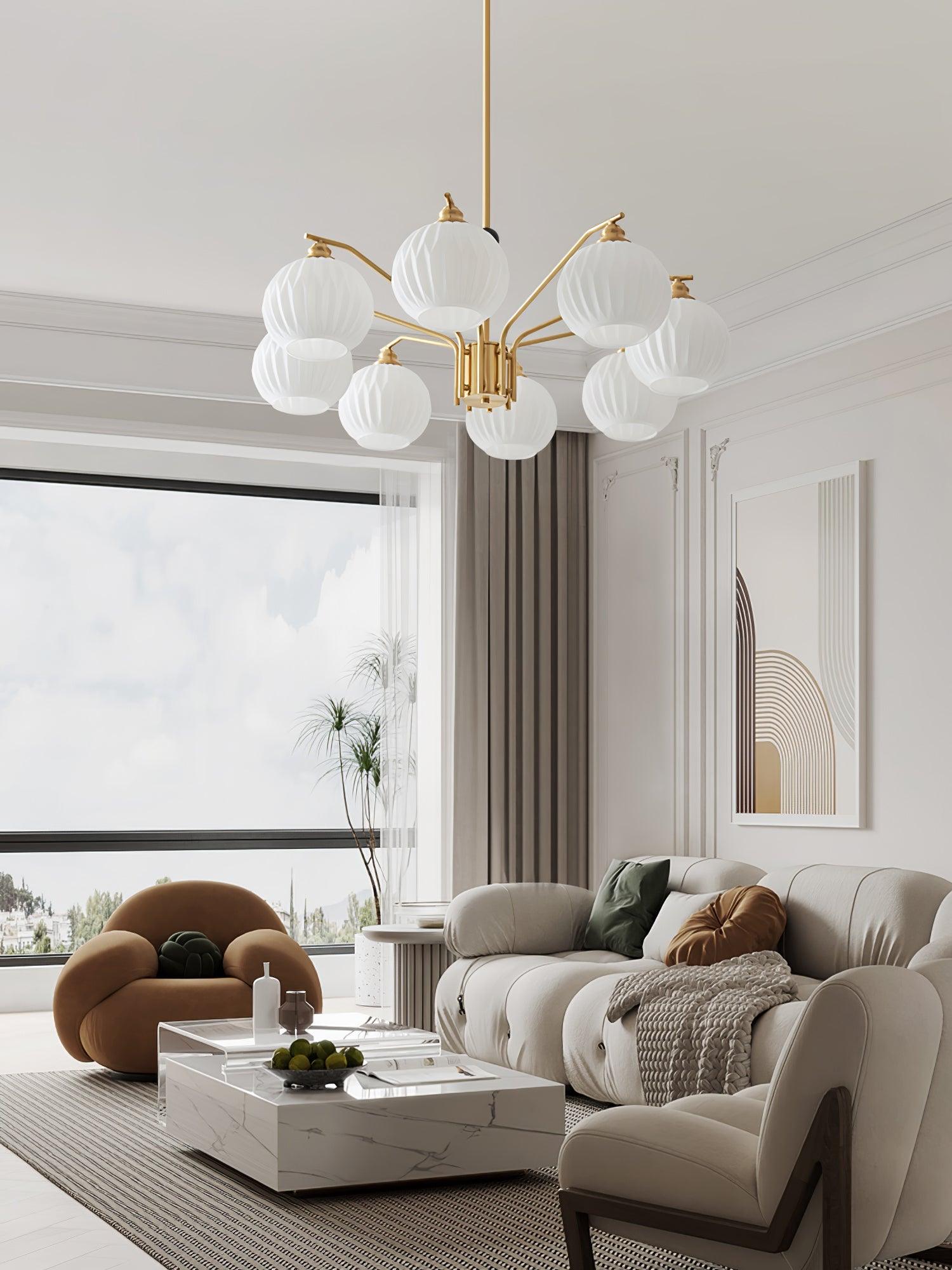 Ribbed Glass Gold Chandelier - Blowlighting