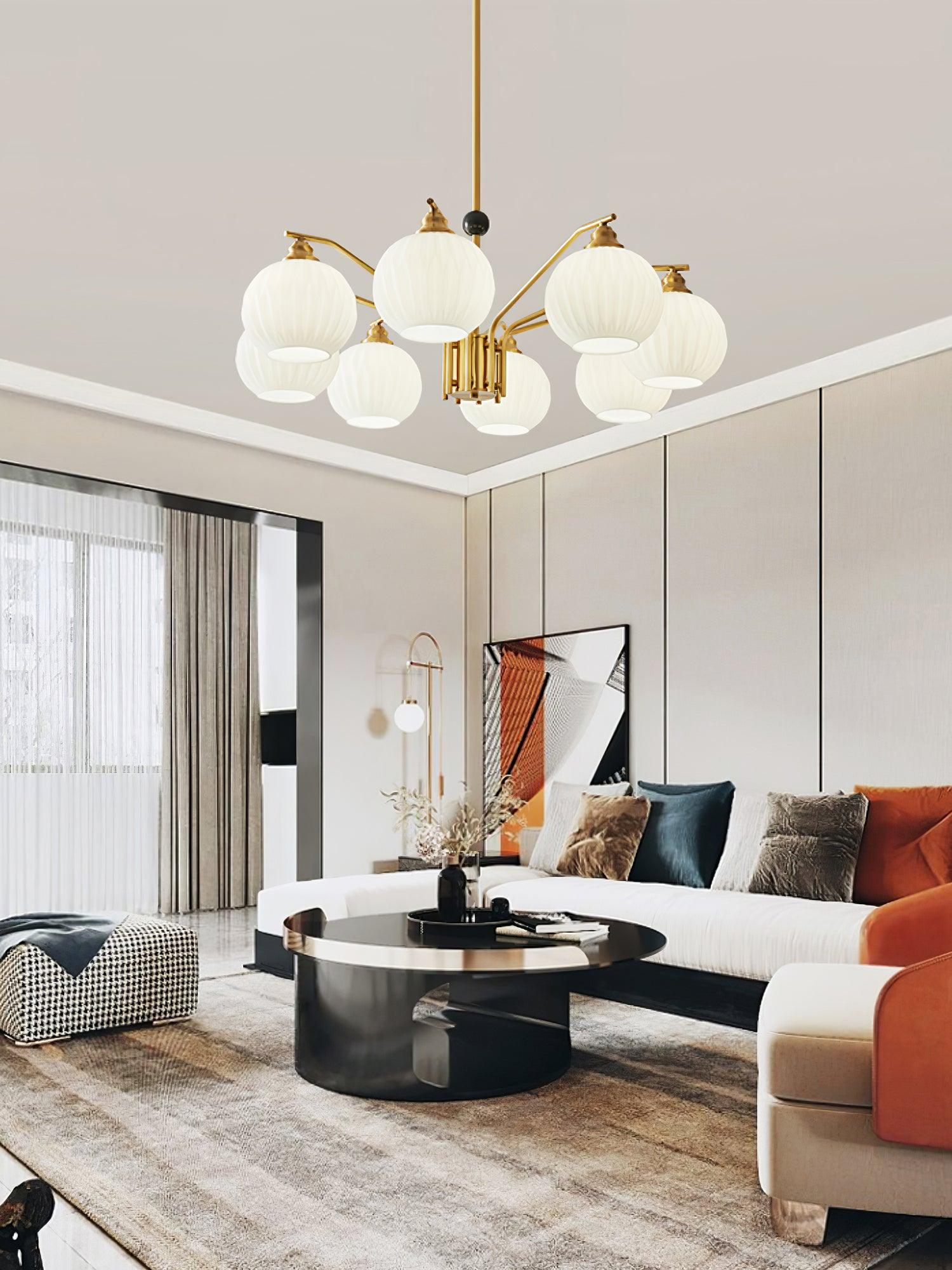 Ribbed Glass Gold Chandelier - Blowlighting