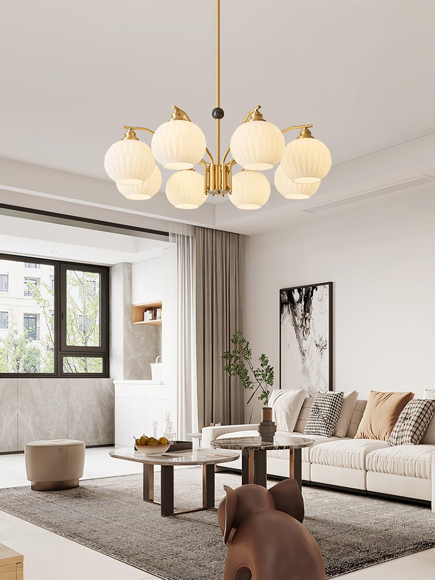 Ribbed Glass Gold Chandelier - Blowlighting
