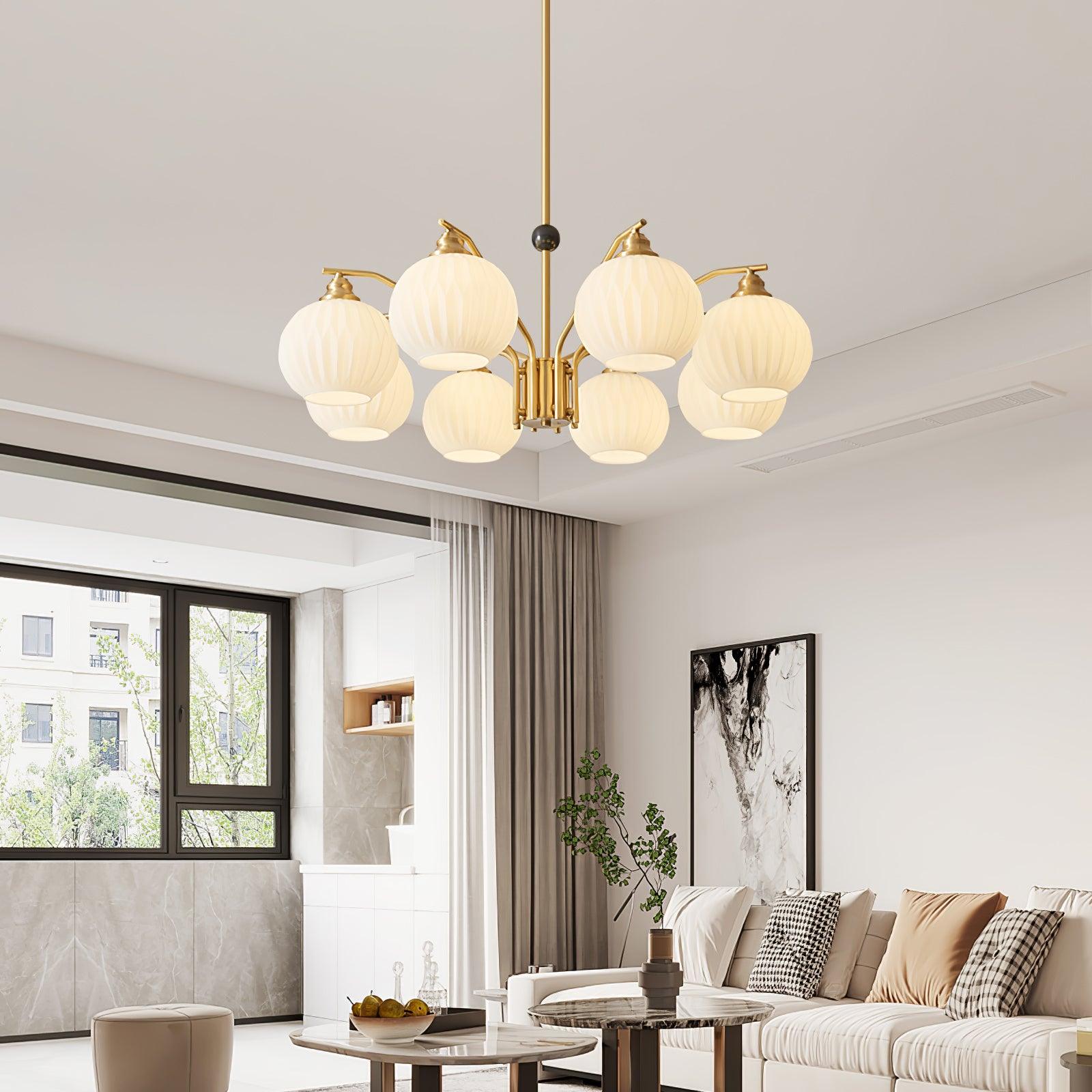 Ribbed Glass Gold Chandelier - Blowlighting