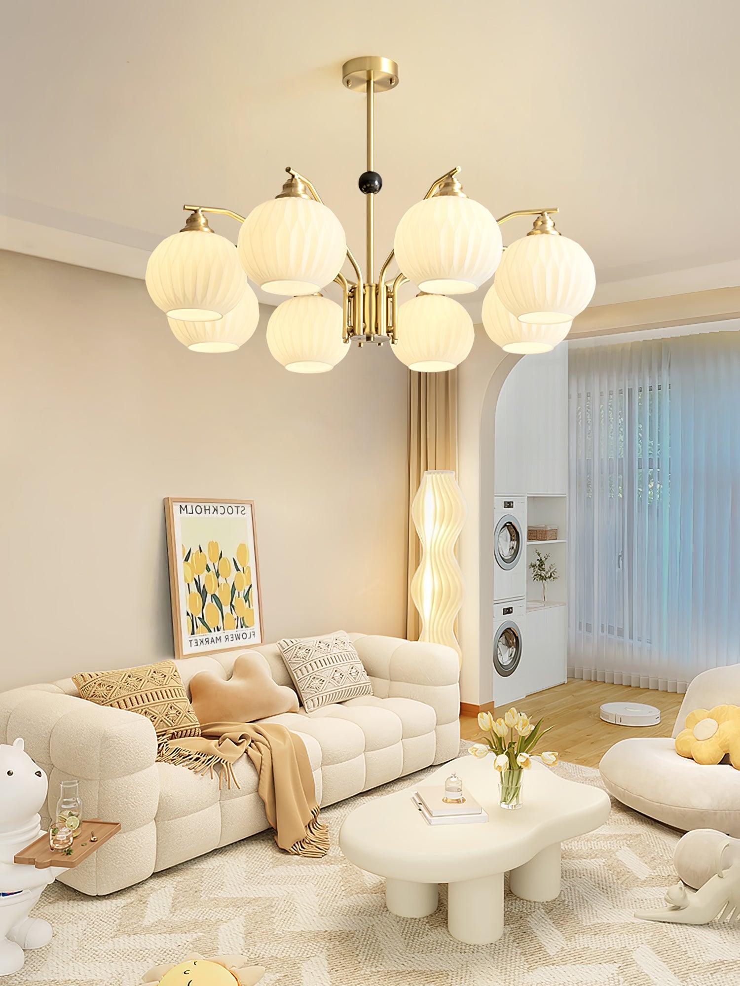 Ribbed Glass Gold Chandelier - Blowlighting