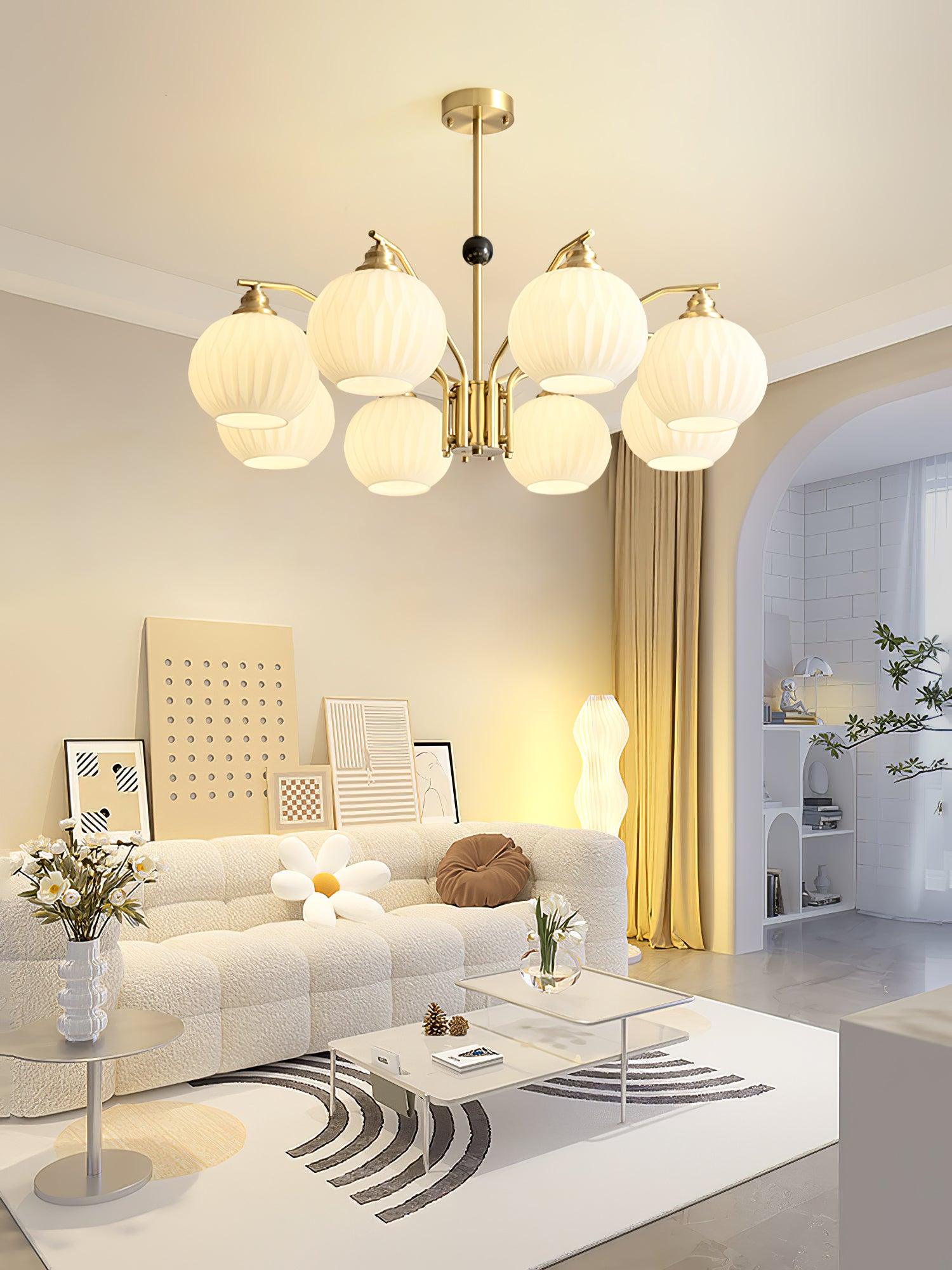 Ribbed Glass Gold Chandelier - Blowlighting