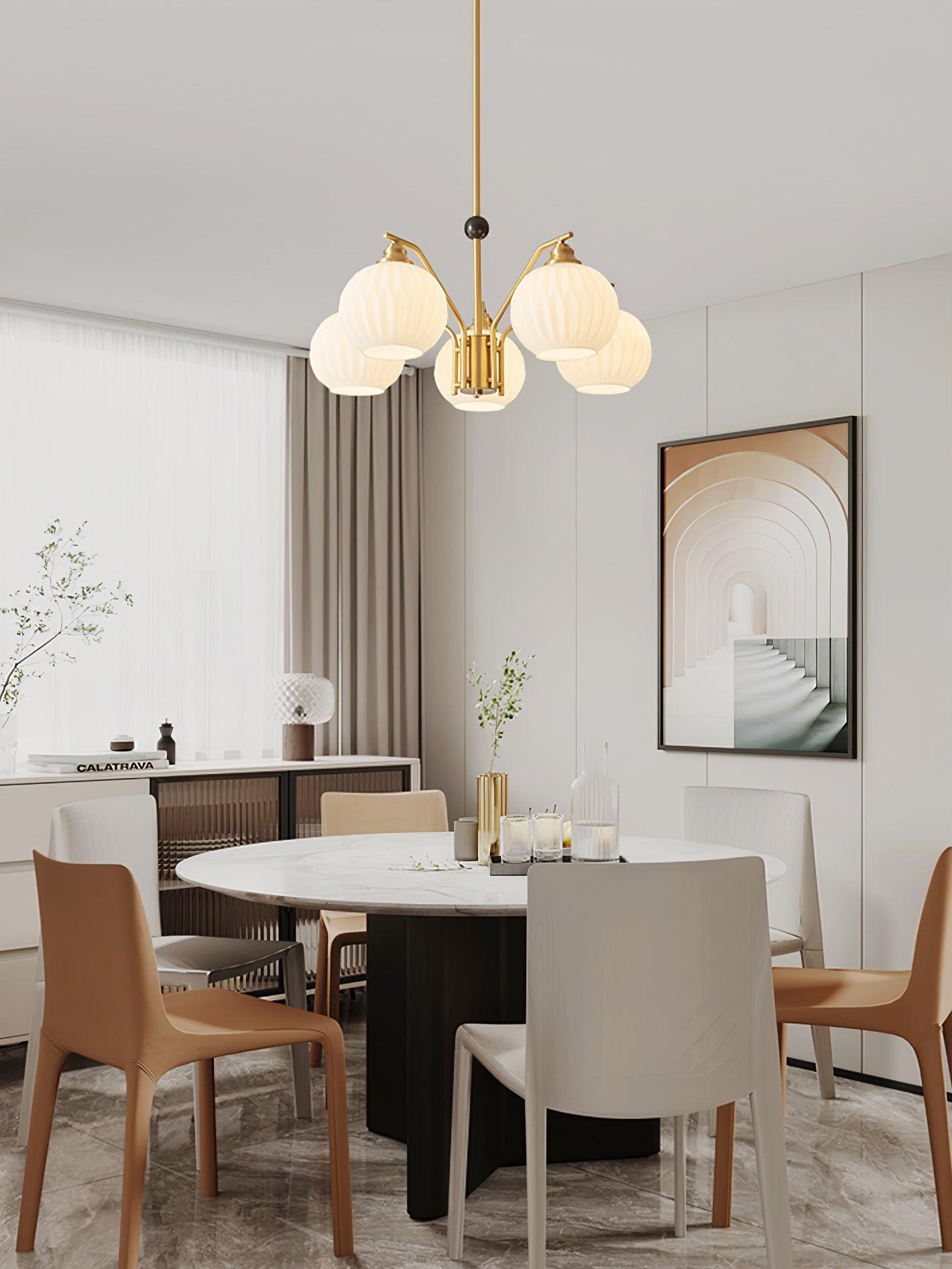 Ribbed Glass Gold Chandelier - Blowlighting