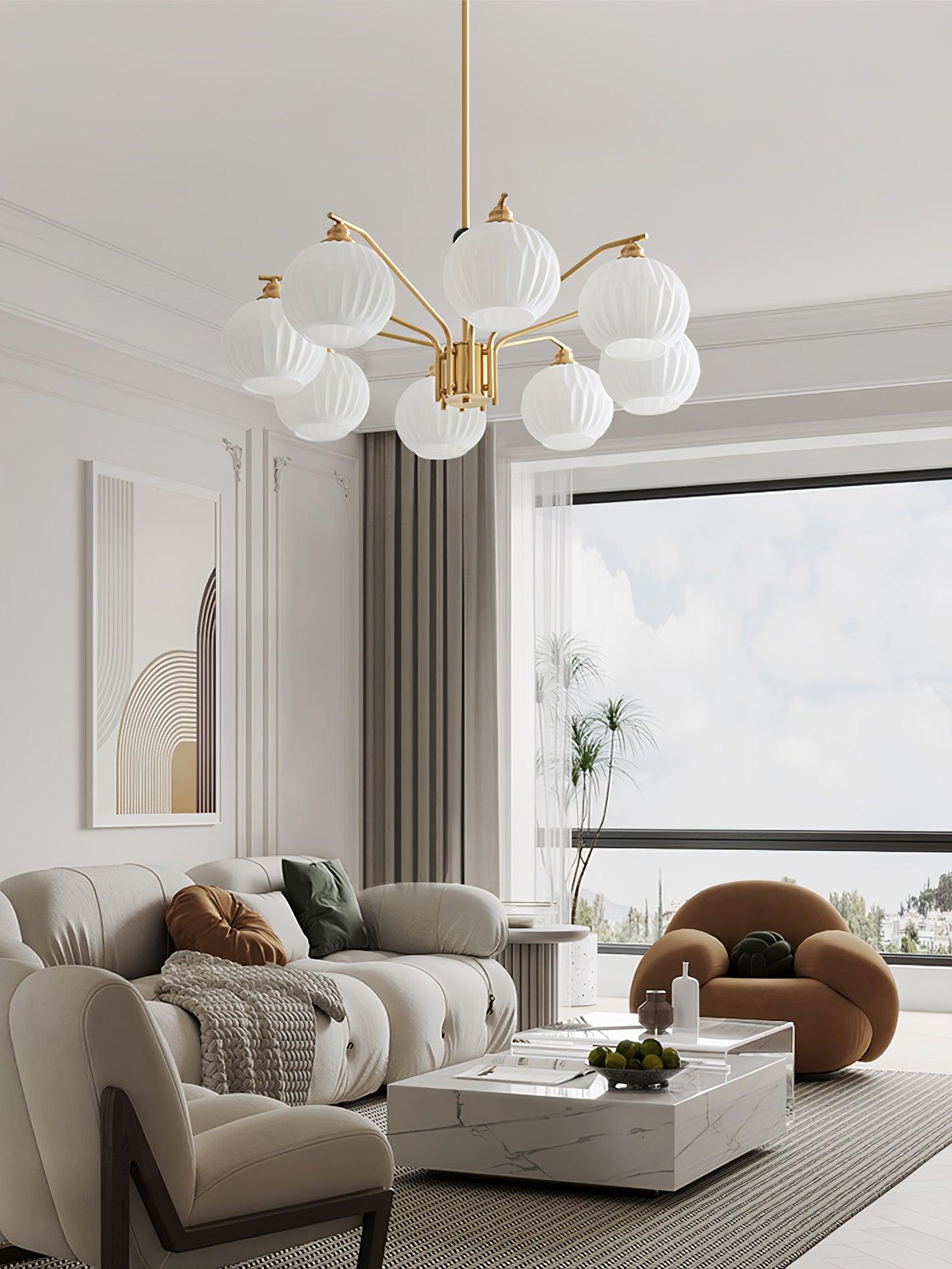 Ribbed Glass Gold Chandelier - Blowlighting