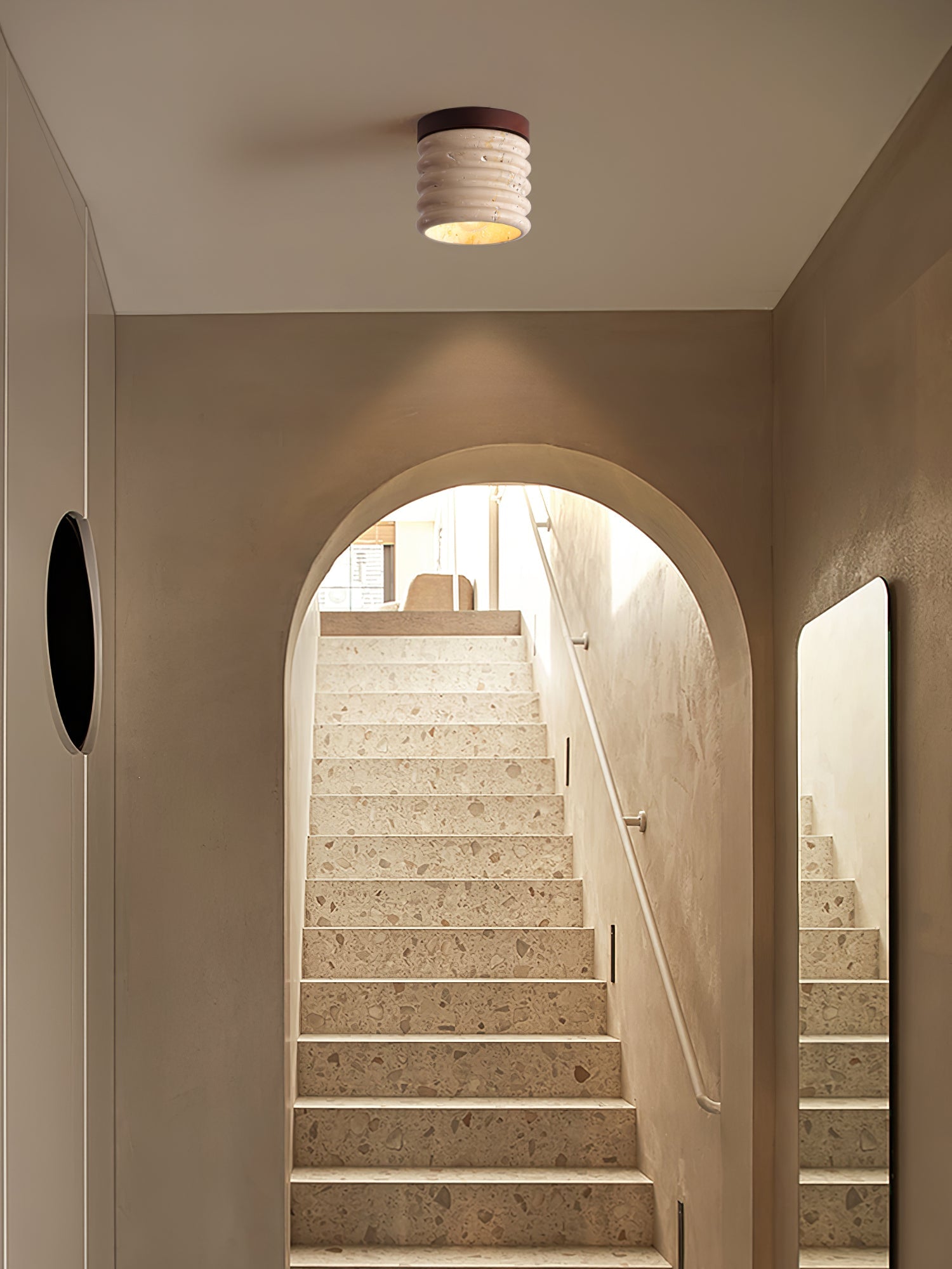Vomaran Fluted Cylinder Travertine Ceiling Light - Blowlighting