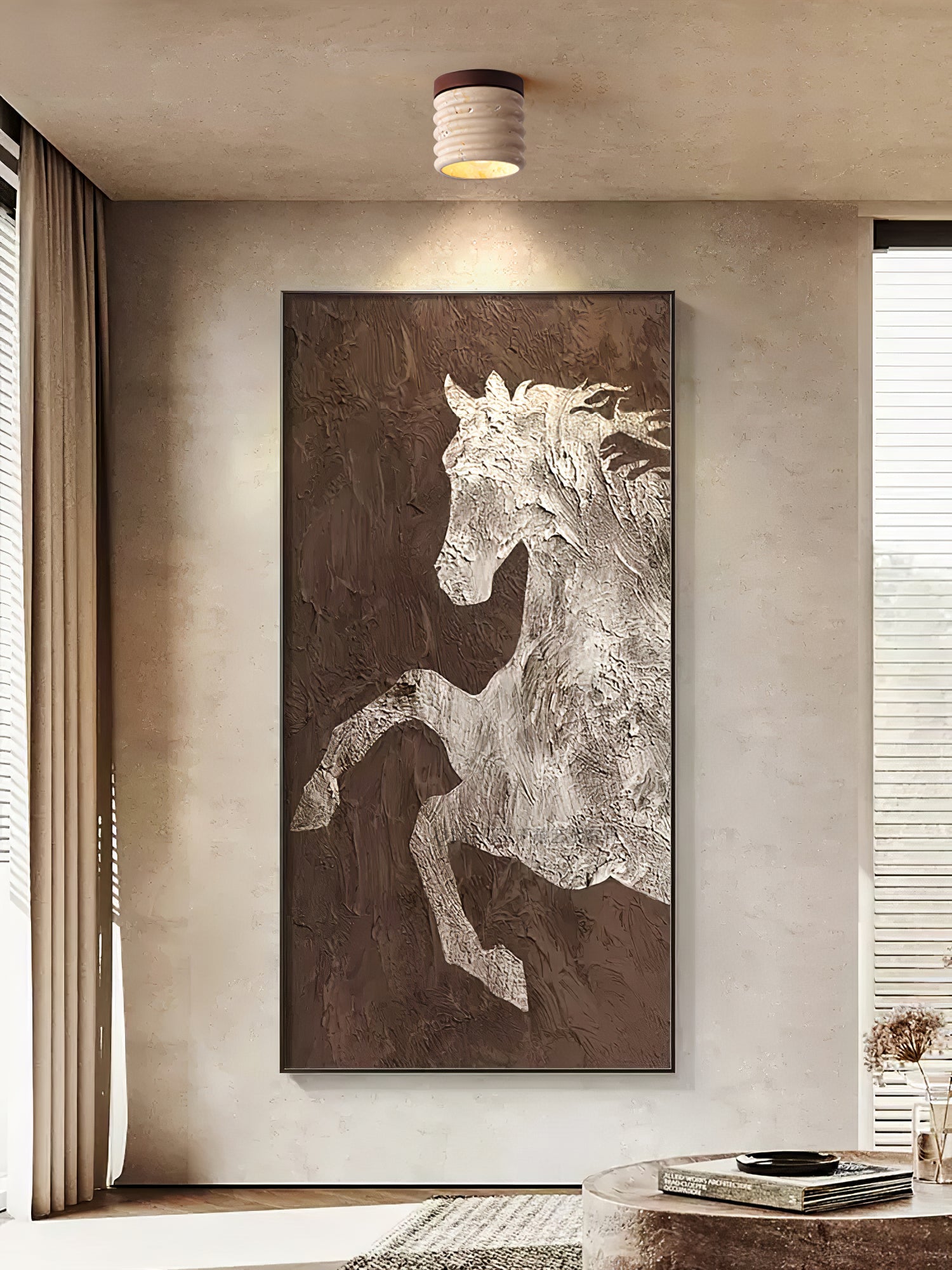 Vomaran Fluted Cylinder Travertine Ceiling Light - Blowlighting