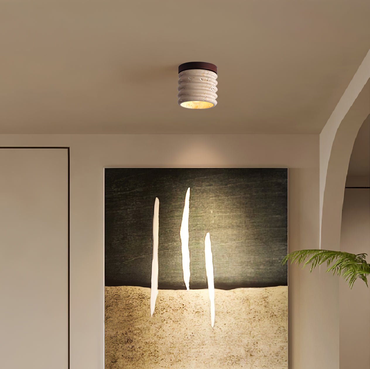 Vomaran Fluted Cylinder Travertine Ceiling Light - Blowlighting