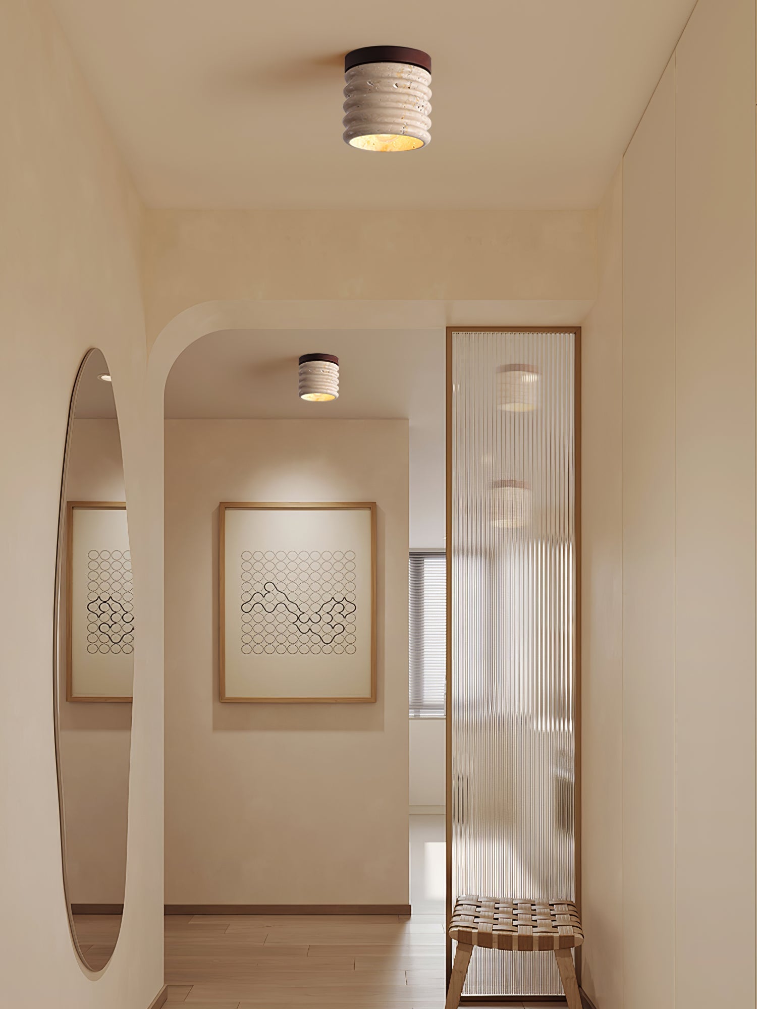 Vomaran Fluted Cylinder Travertine Ceiling Light - Blowlighting