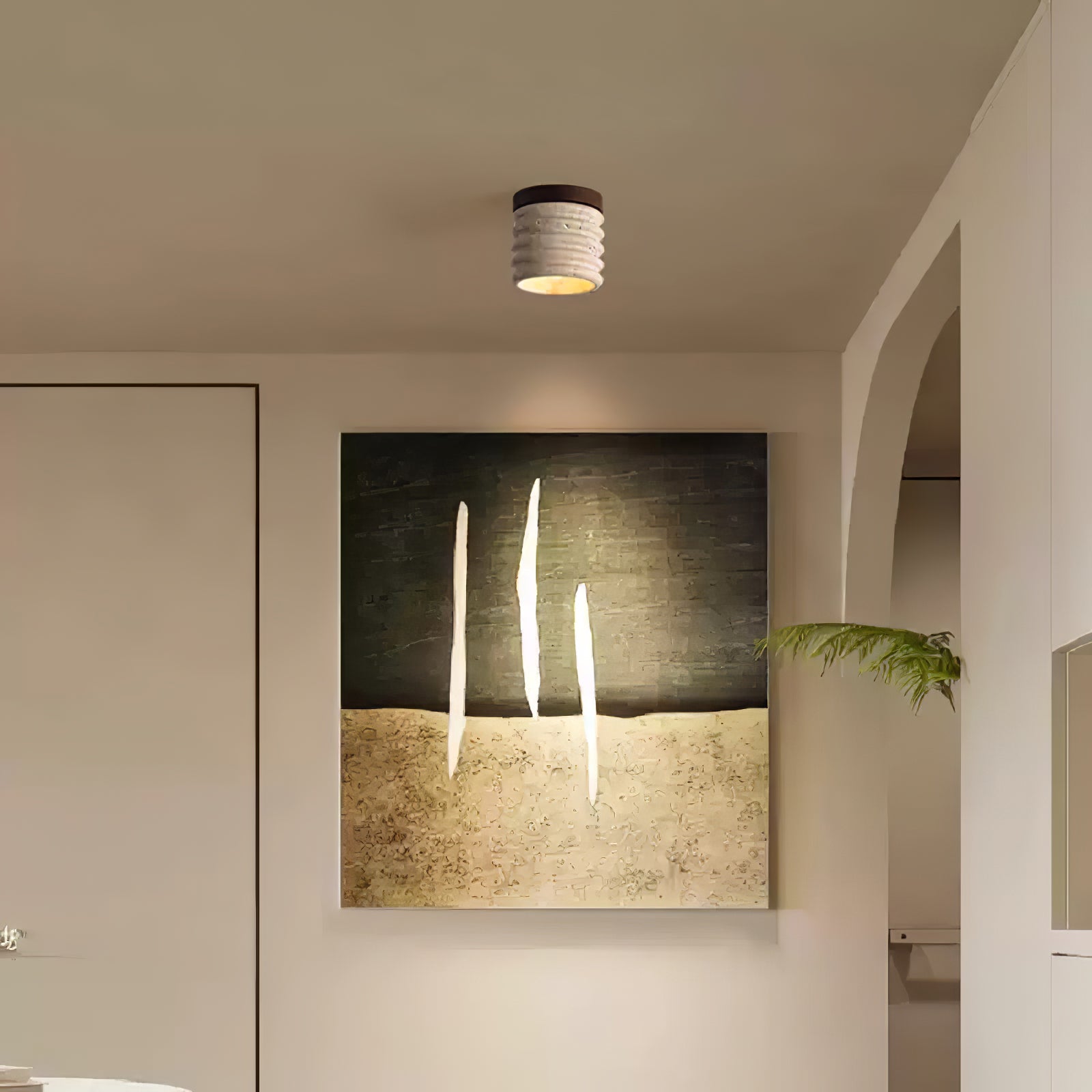 Vomaran Fluted Cylinder Travertine Ceiling Light - Blowlighting