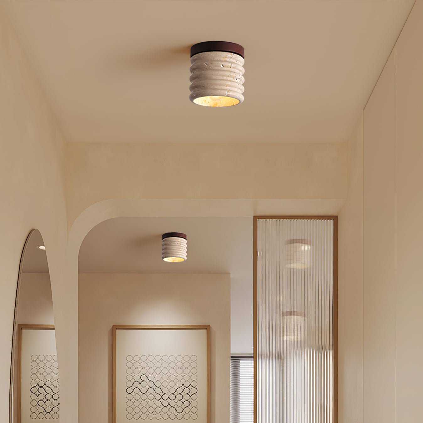 Vomaran Fluted Cylinder Travertine Ceiling Light - Blowlighting