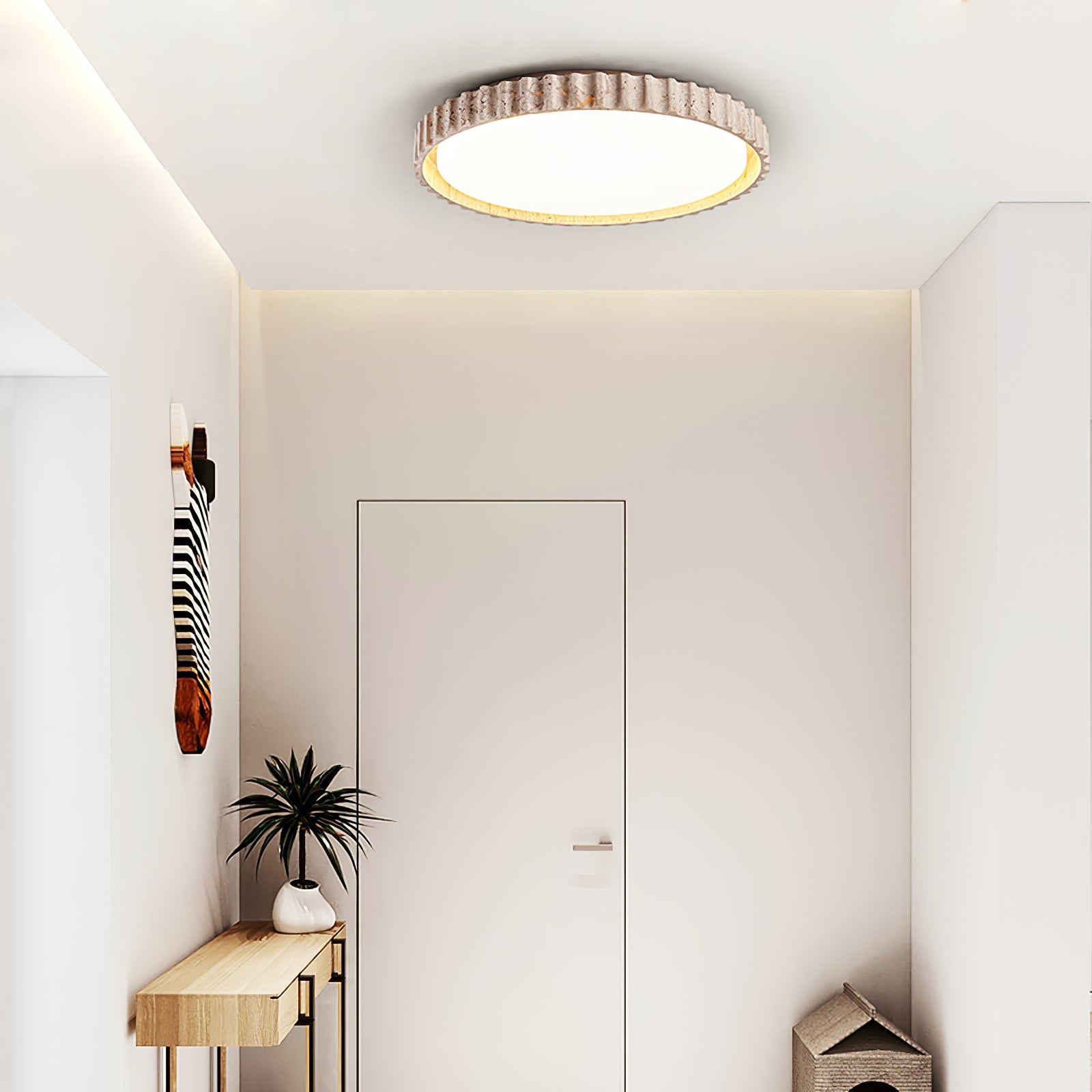 Ornorus Fluted Ring Travertine Ceiling Light - Blowlighting