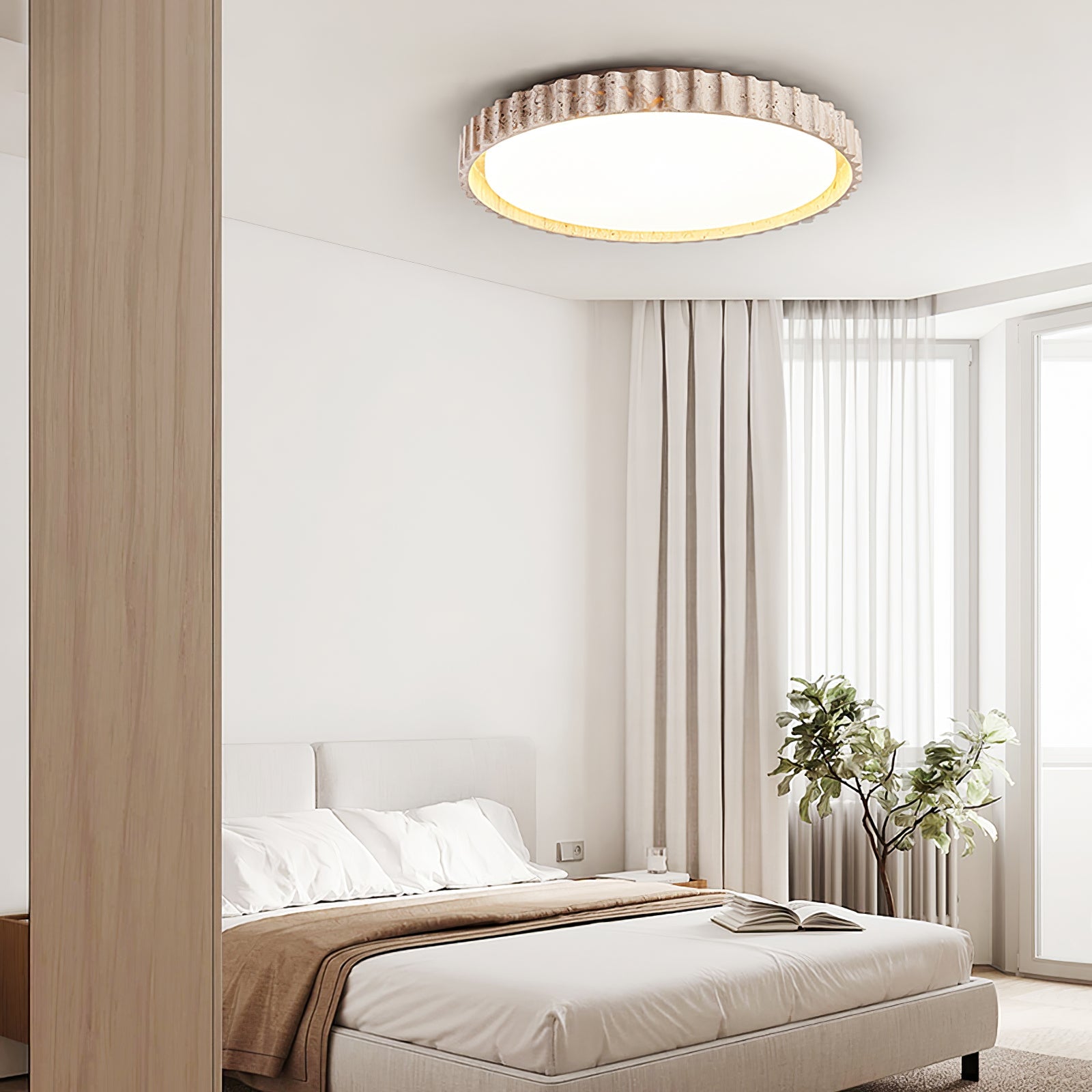 Ornorus Fluted Ring Travertine Ceiling Light - Blowlighting