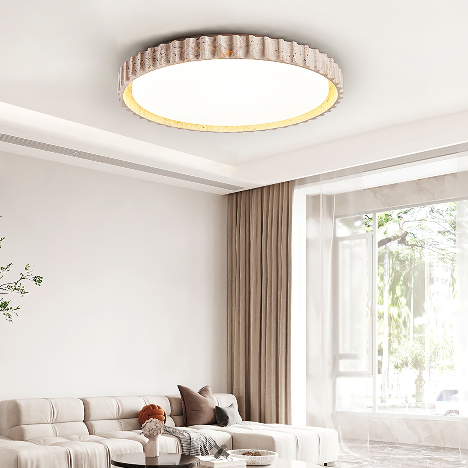 Ornorus Fluted Ring Travertine Ceiling Light - Blowlighting