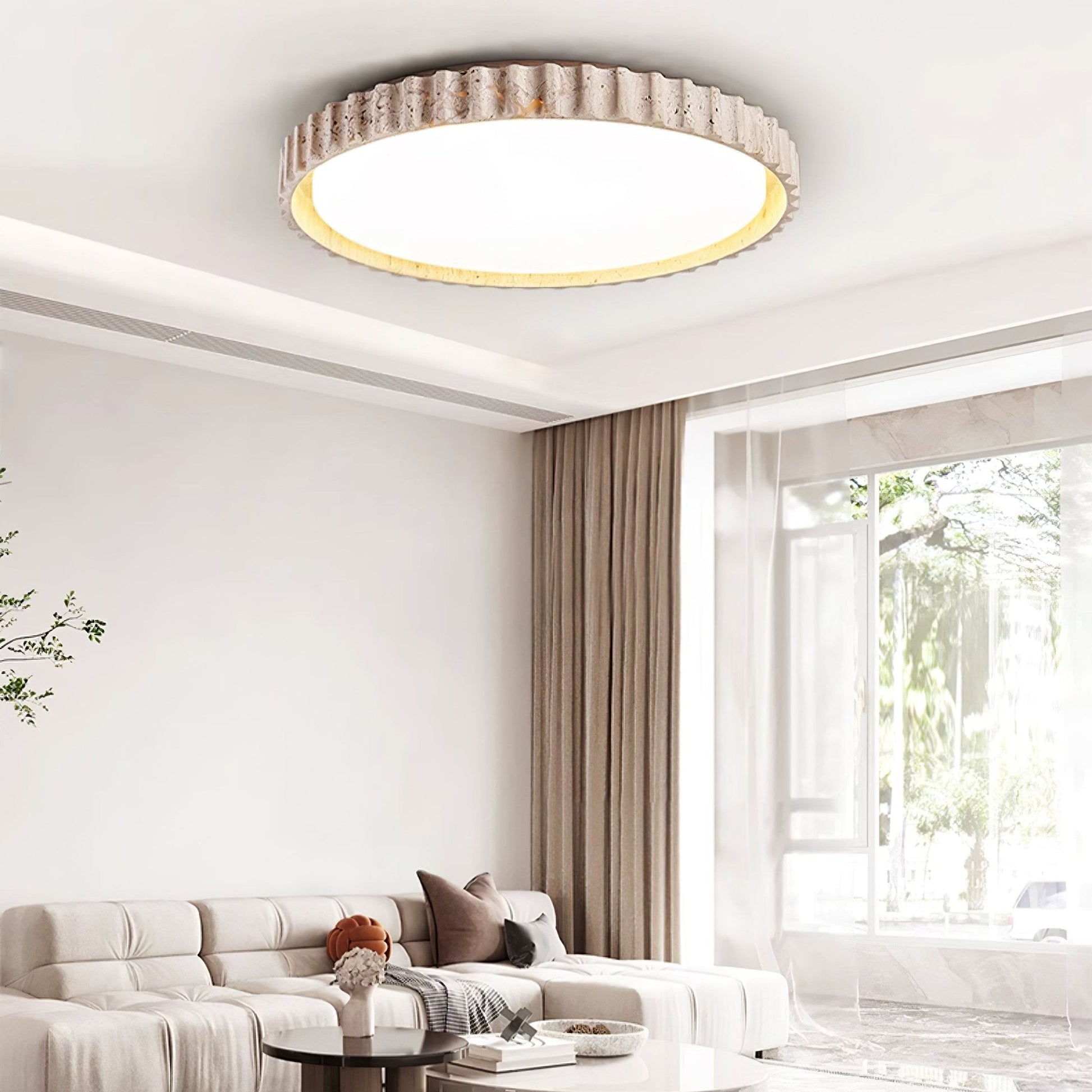 Ornorus Fluted Ring Travertine Ceiling Light - Blowlighting