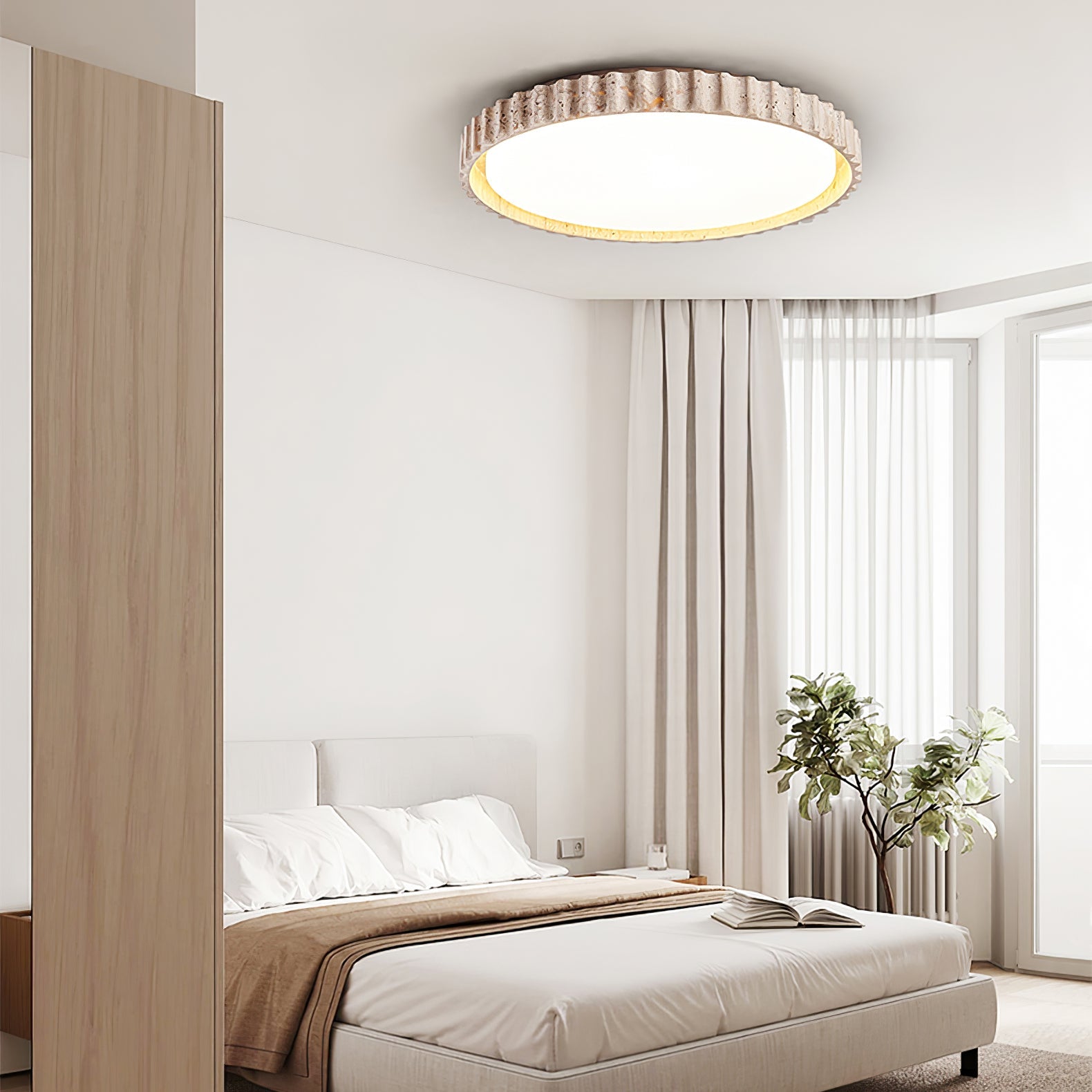 Ornorus Fluted Ring Travertine Ceiling Light - Blowlighting