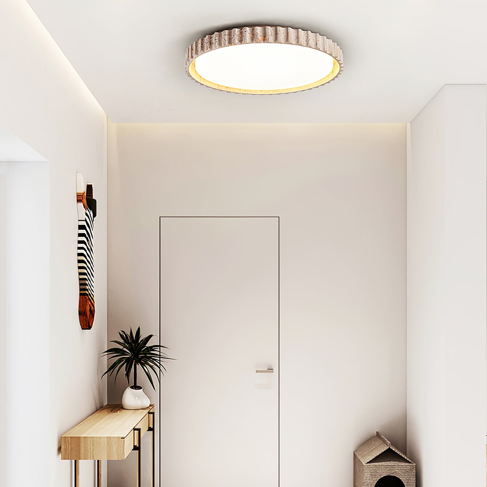 Ornorus Fluted Ring Travertine Ceiling Light - Blowlighting