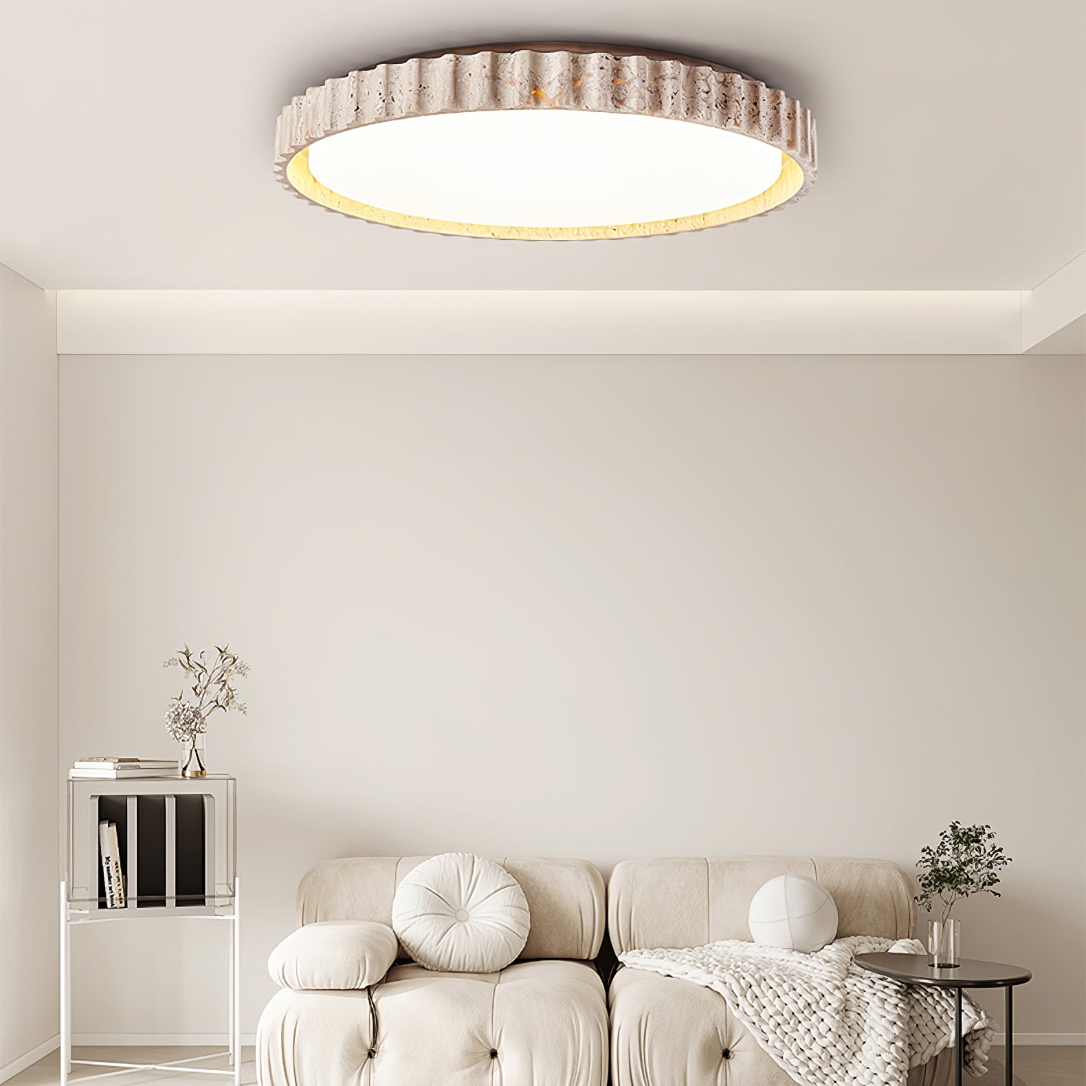 Ornorus Fluted Ring Travertine Ceiling Light - Blowlighting