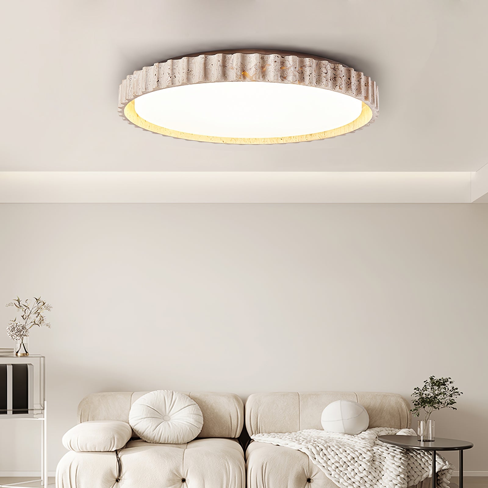 Ornorus Fluted Ring Travertine Ceiling Light - Blowlighting