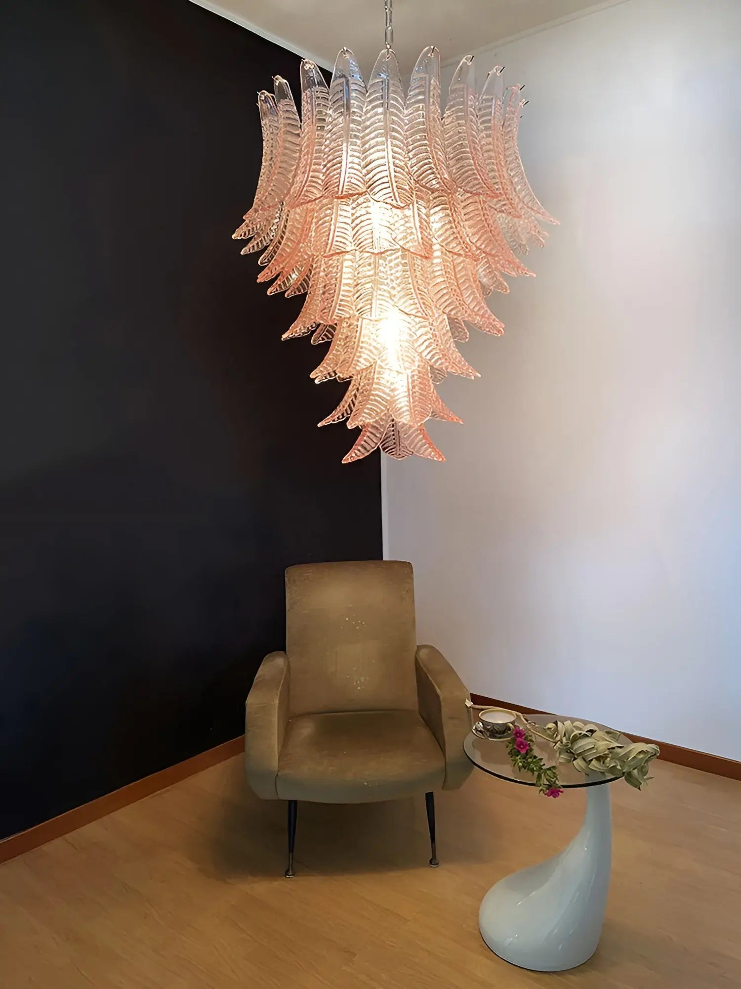 Aurora Chandelier Pink Murano Glass Leaves Cascading Romantic - Blowlighting