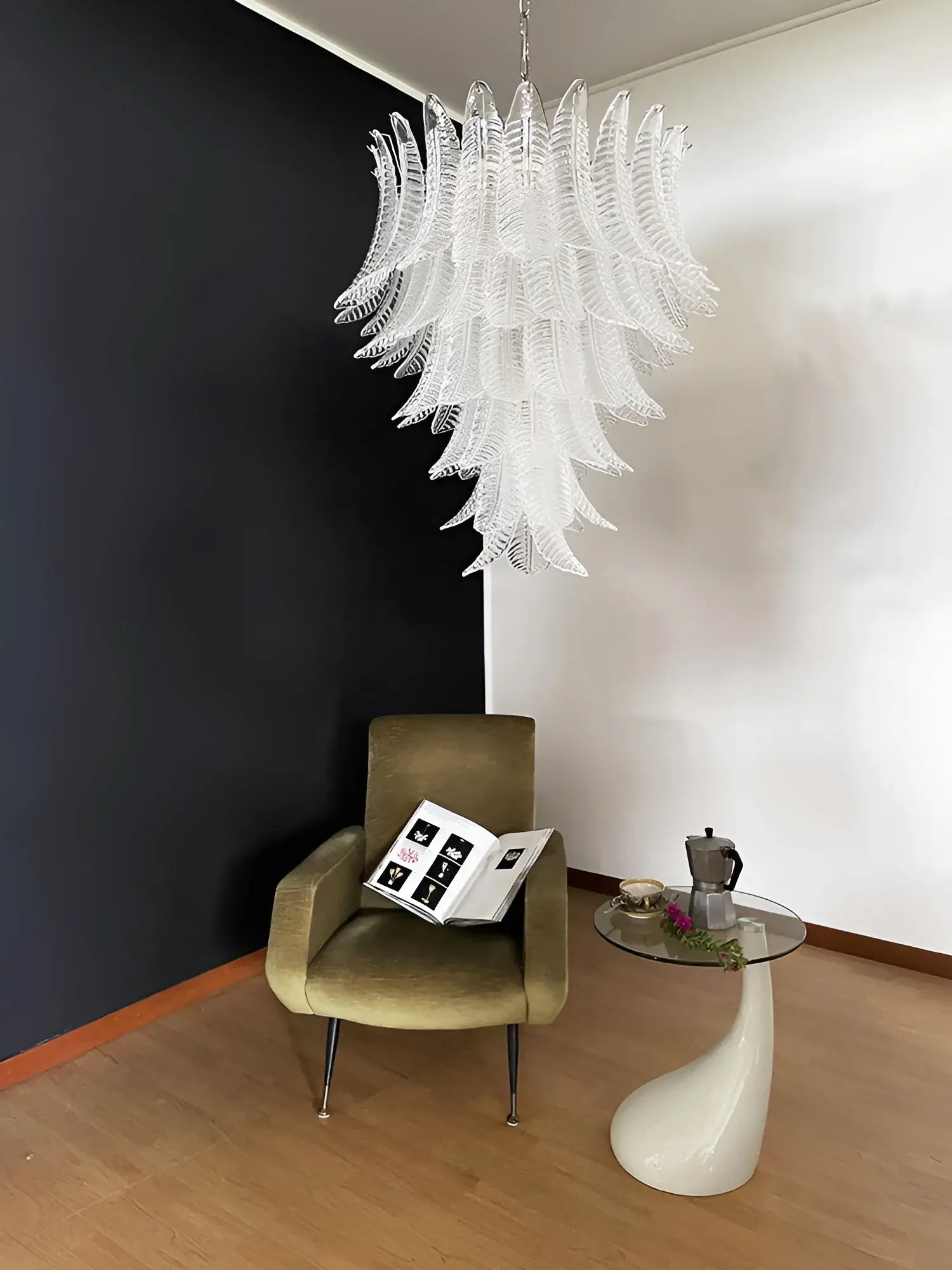 Aurora Chandelier Clear Glass Leaf Cascading Elegant - Blowlighting