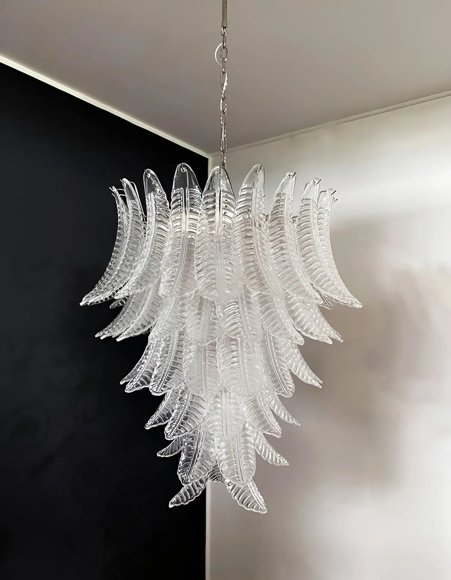 Aurora Chandelier Clear Glass Leaf Cascading Elegant - Blowlighting