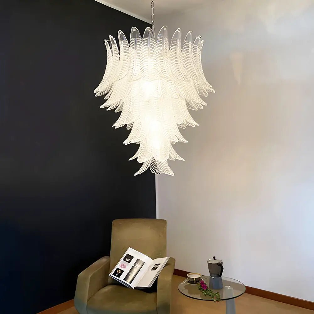 Aurora Chandelier Clear Glass Leaf Cascading Elegant - Blowlighting