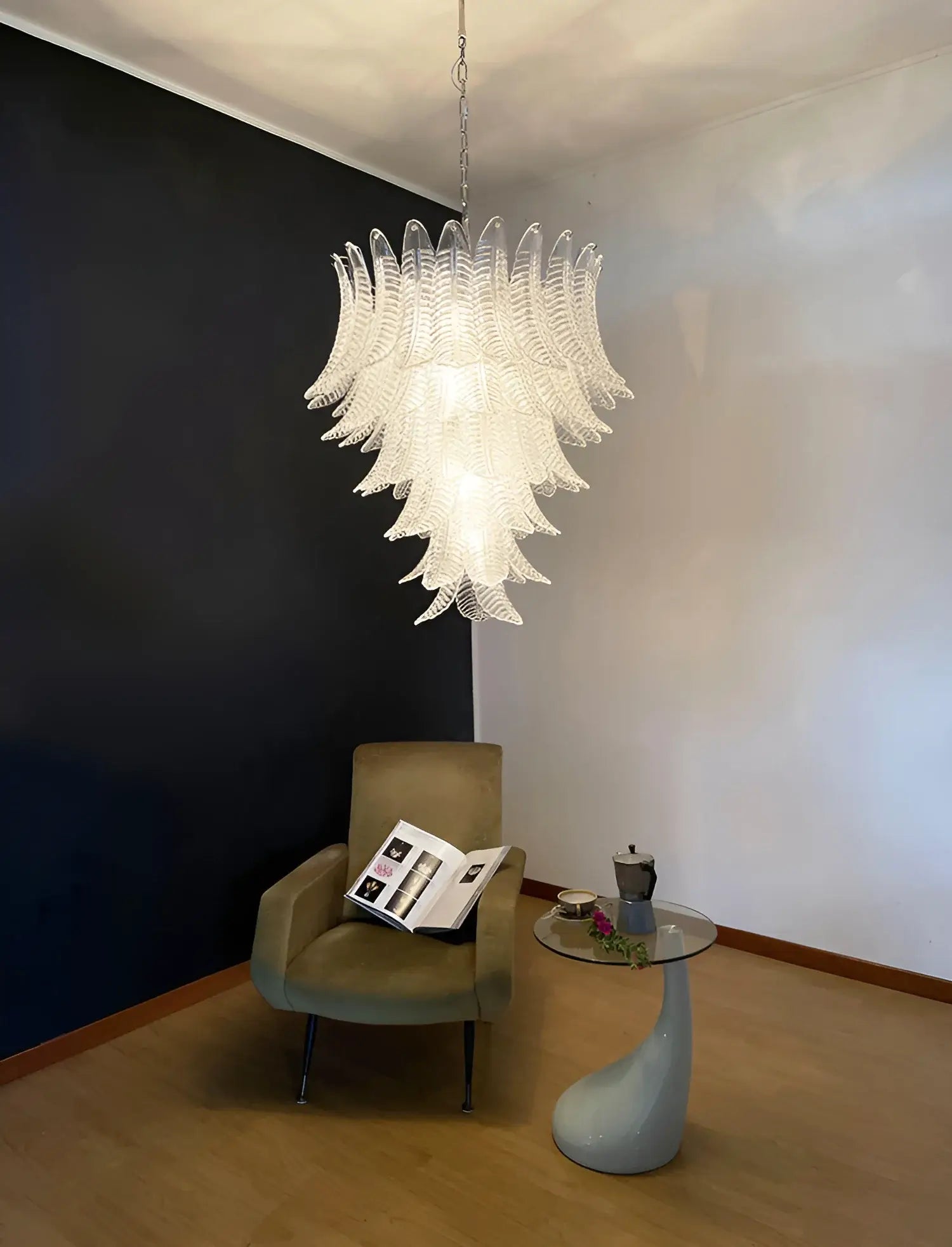 Aurora Chandelier Clear Glass Leaf Cascading Elegant - Blowlighting