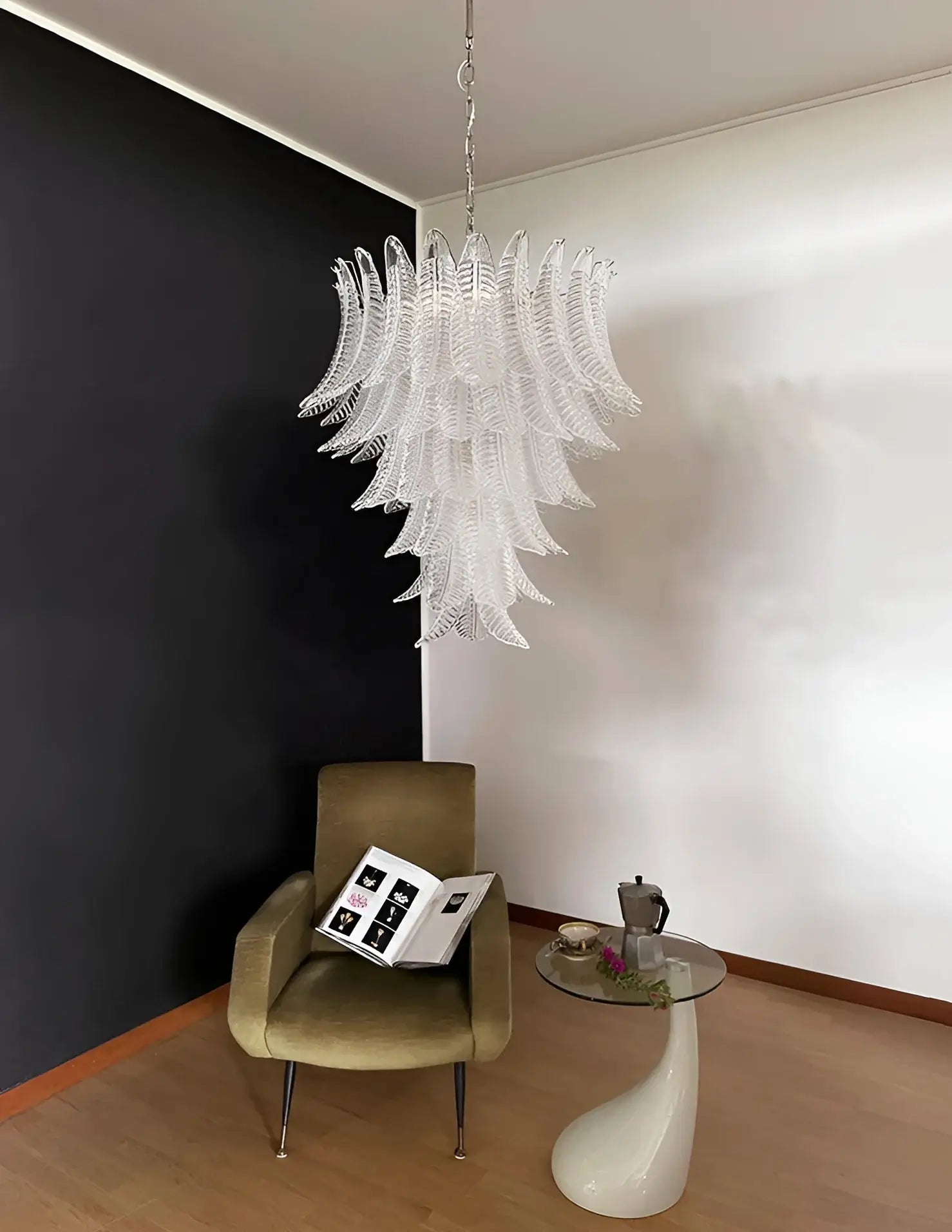 Aurora Chandelier Clear Glass Leaf Cascading Elegant - Blowlighting