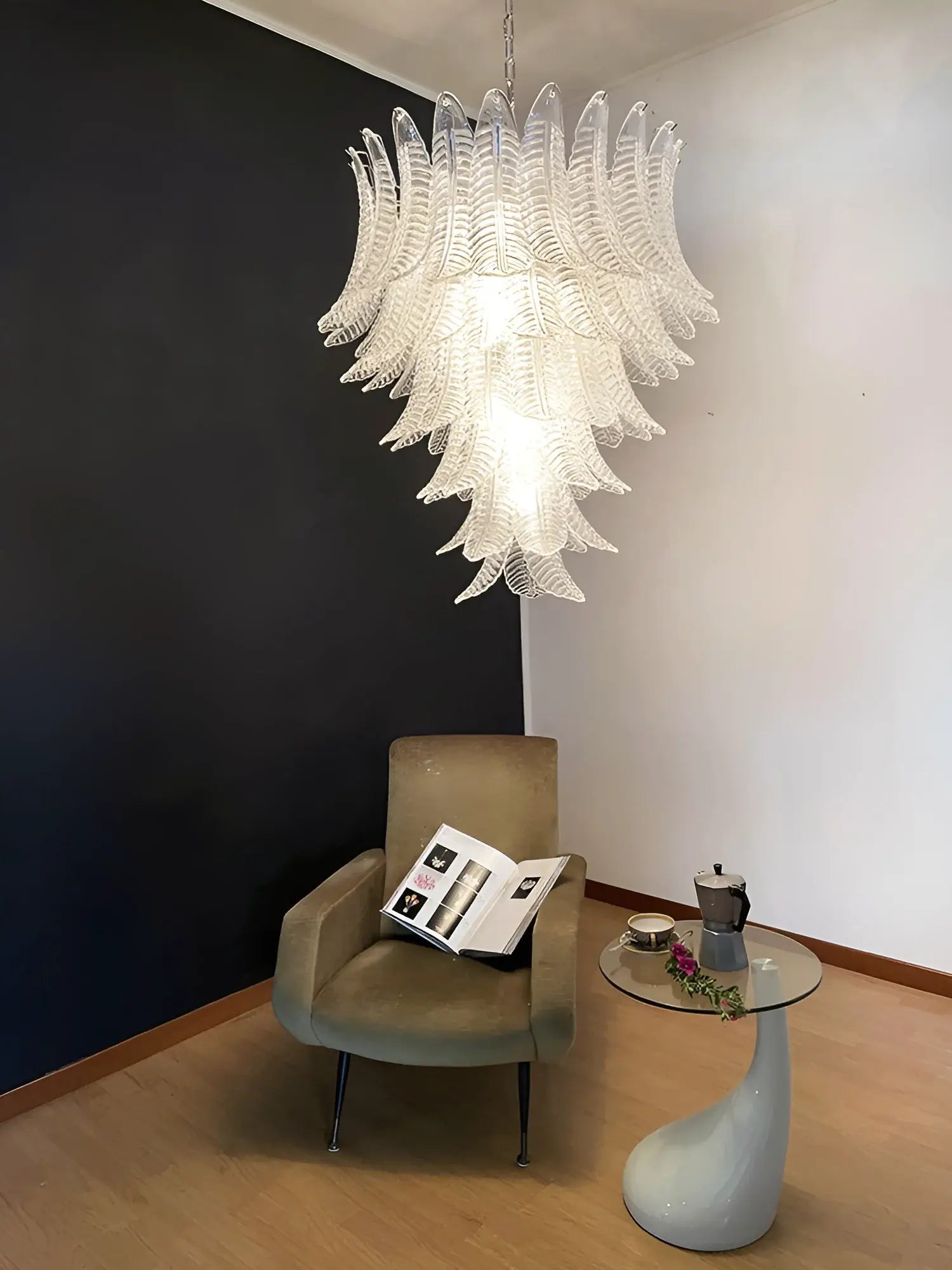 Aurora Chandelier Clear Glass Leaf Cascading Elegant - Blowlighting