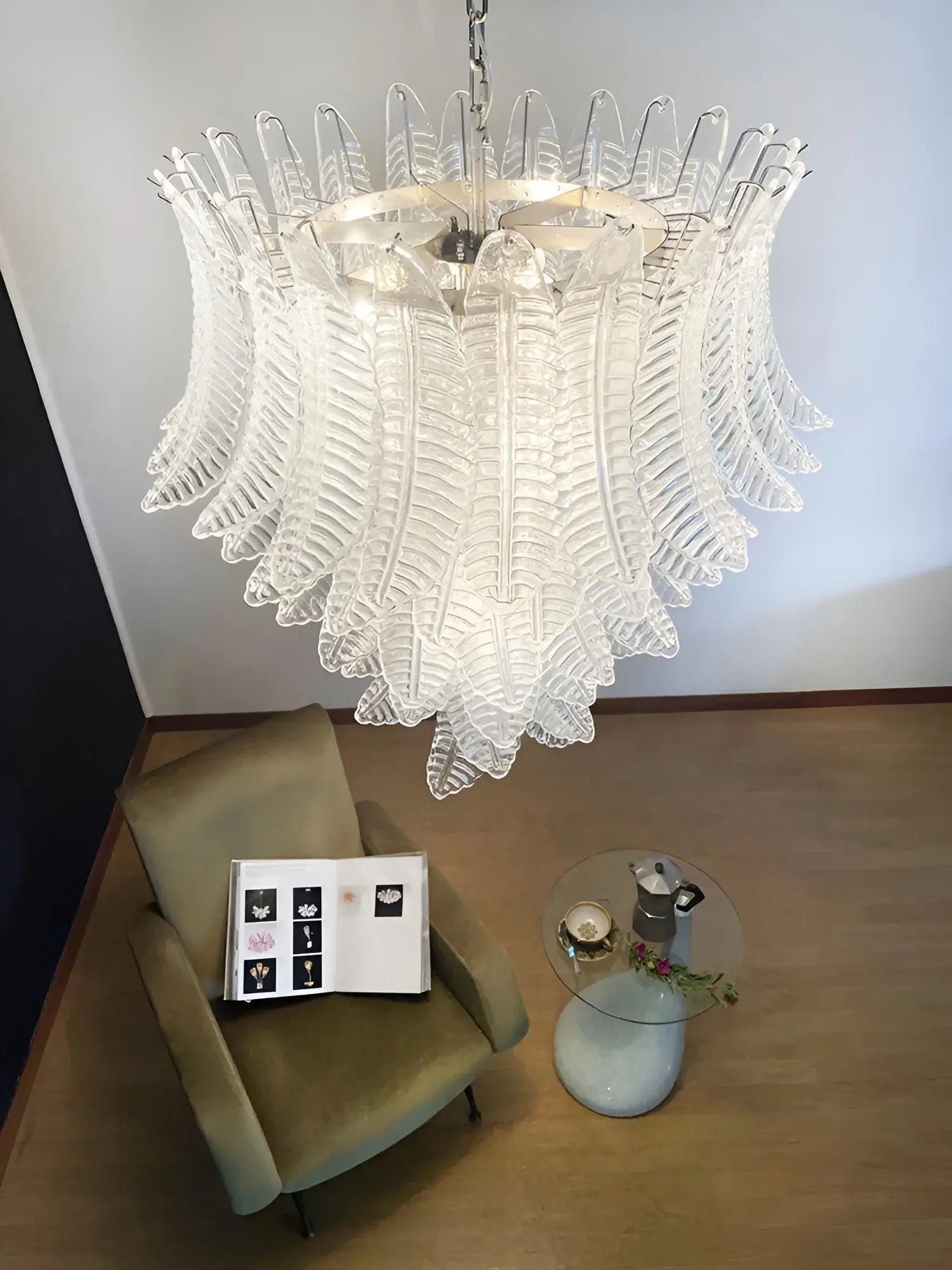 Aurora Chandelier Clear Glass Leaf Cascading Elegant - Blowlighting