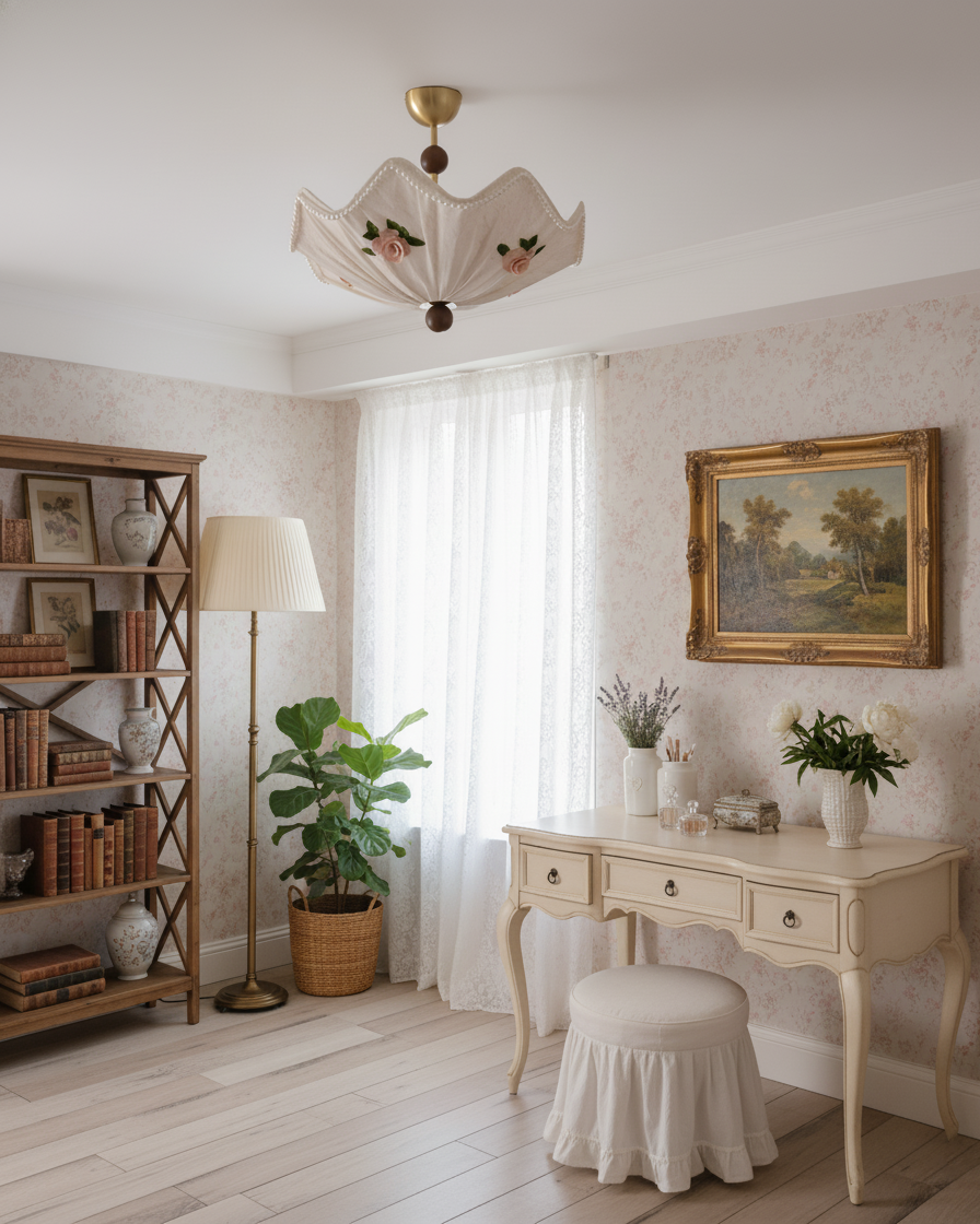 RoseLace Natural Fabric Ceiling Light