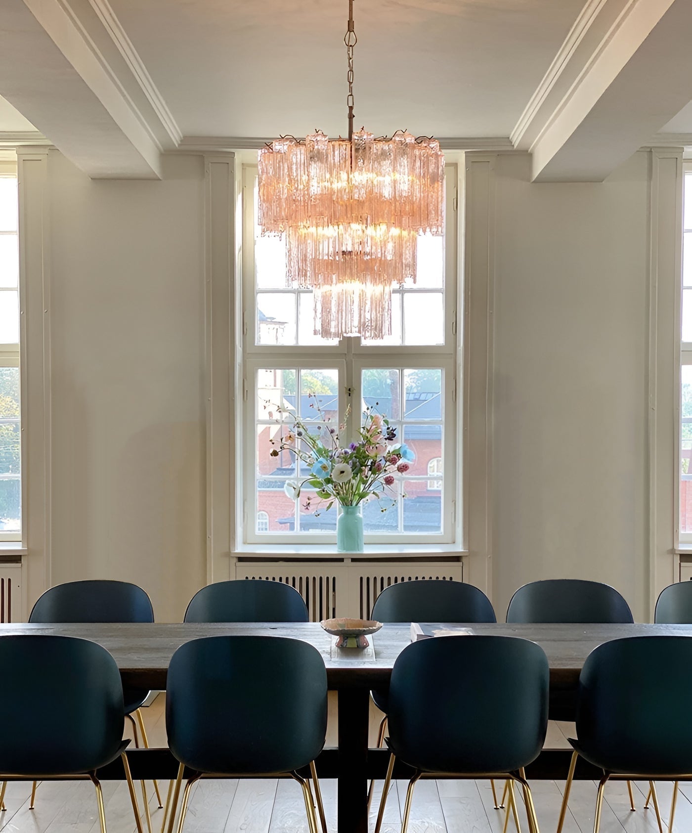 Aurora Chandelier Pink Glass Tubes Layered Modern - Blowlighting