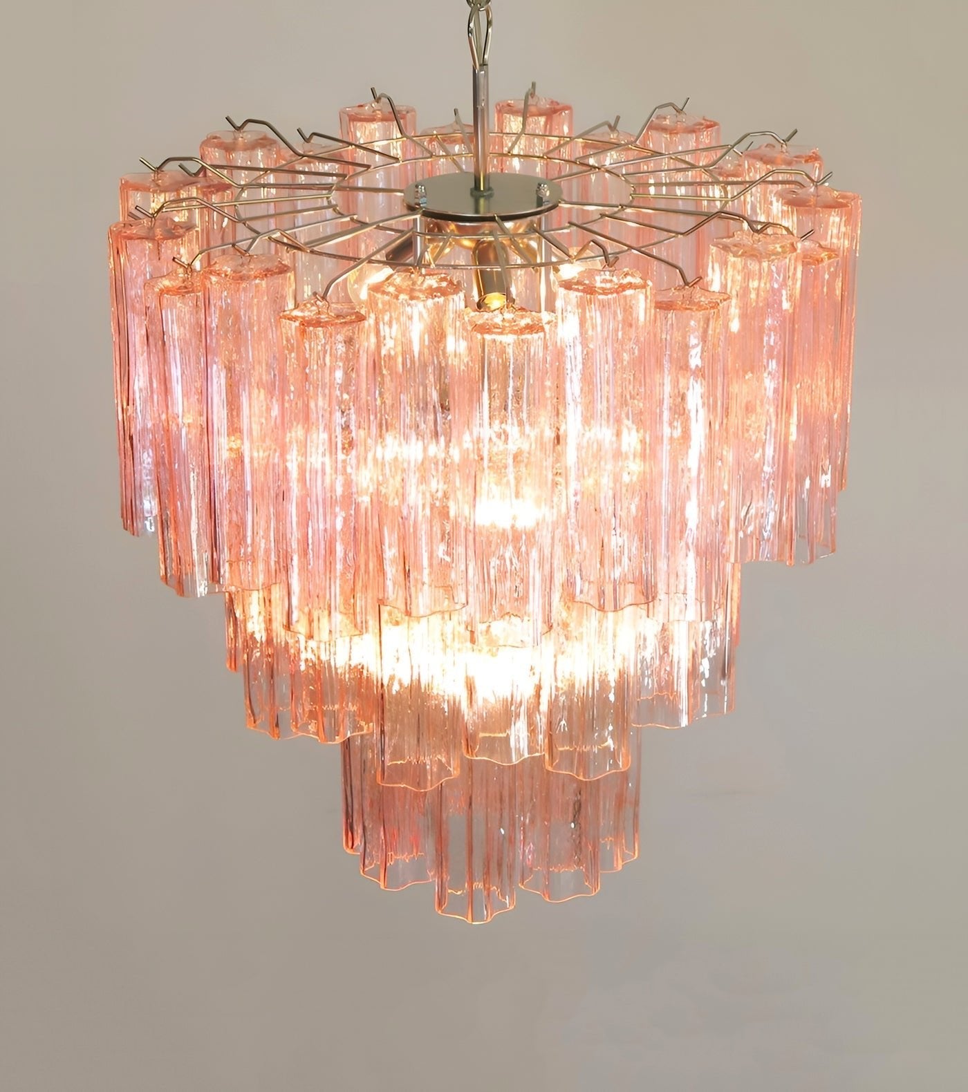 Aurora Chandelier Pink Glass Tubes Layered Modern - Blowlighting