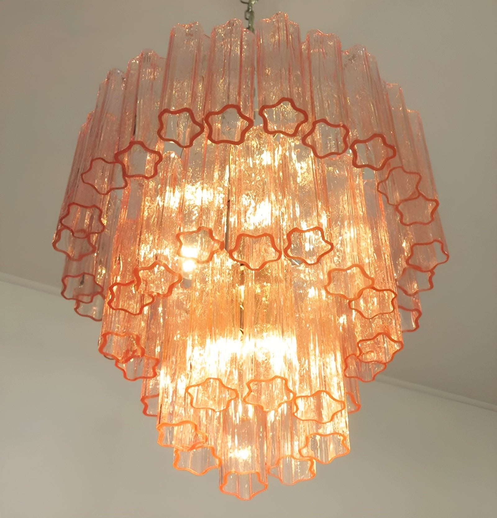 Aurora Chandelier Pink Glass Tubes Layered Modern - Blowlighting