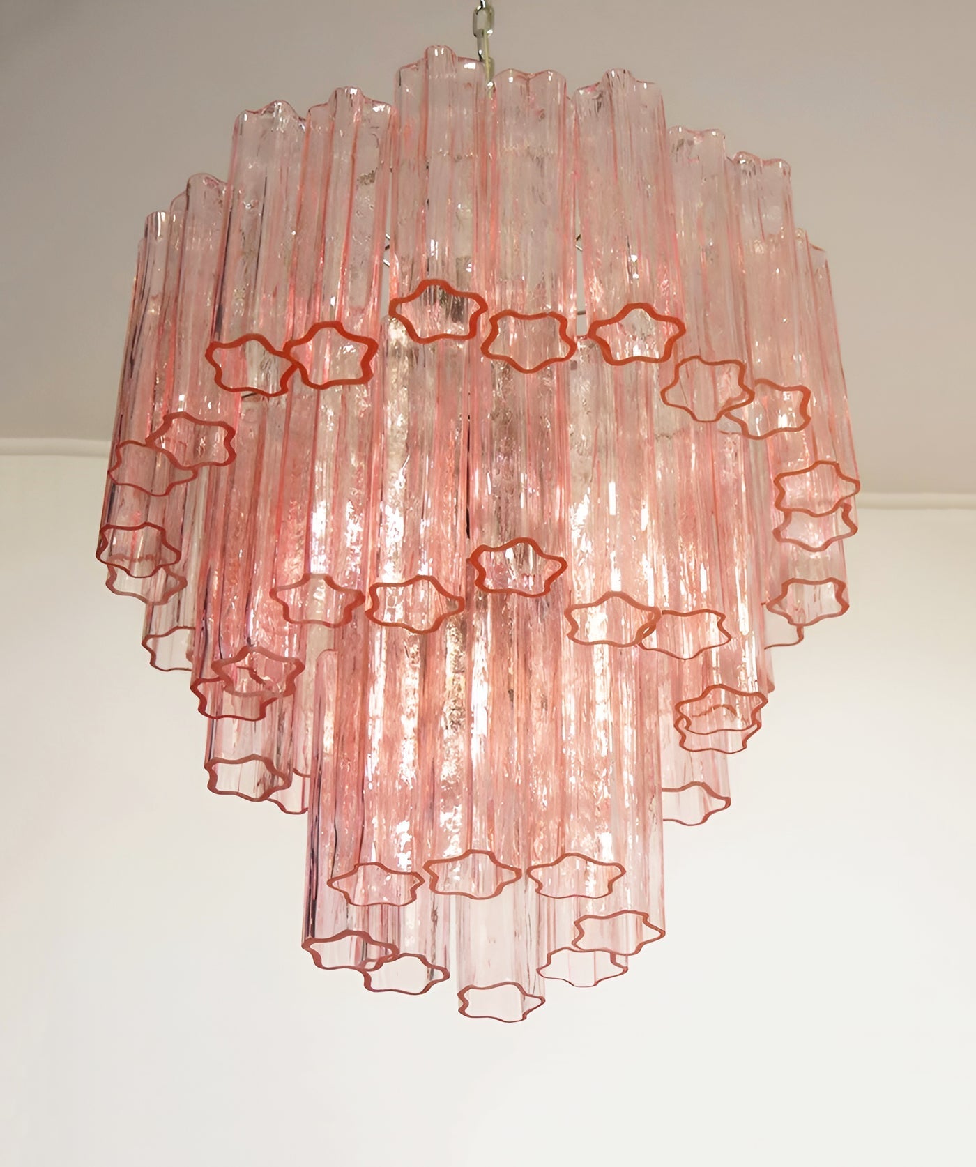 Aurora Chandelier Pink Glass Tubes Layered Modern - Blowlighting