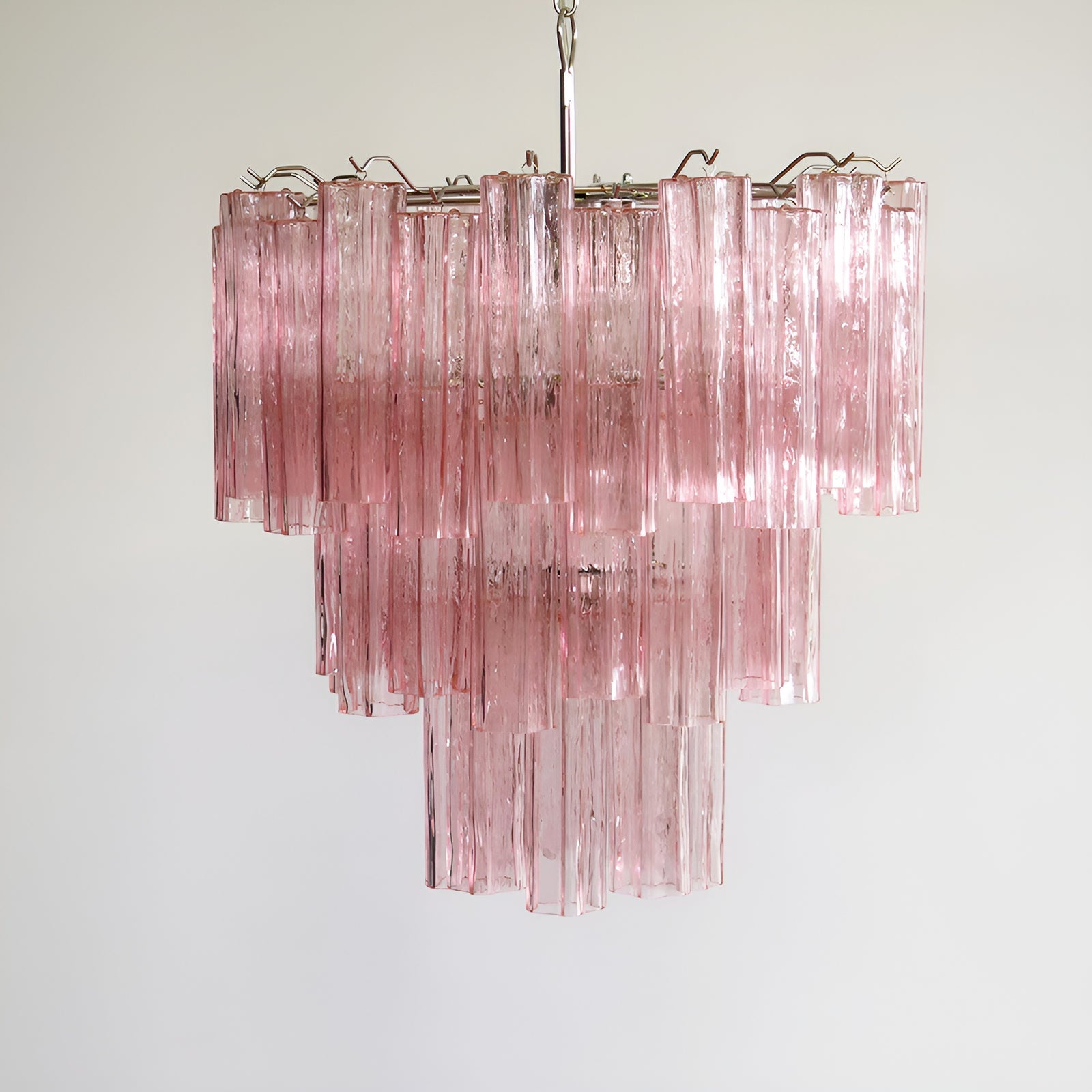 Aurora Chandelier Pink Glass Tubes Layered Modern - Blowlighting