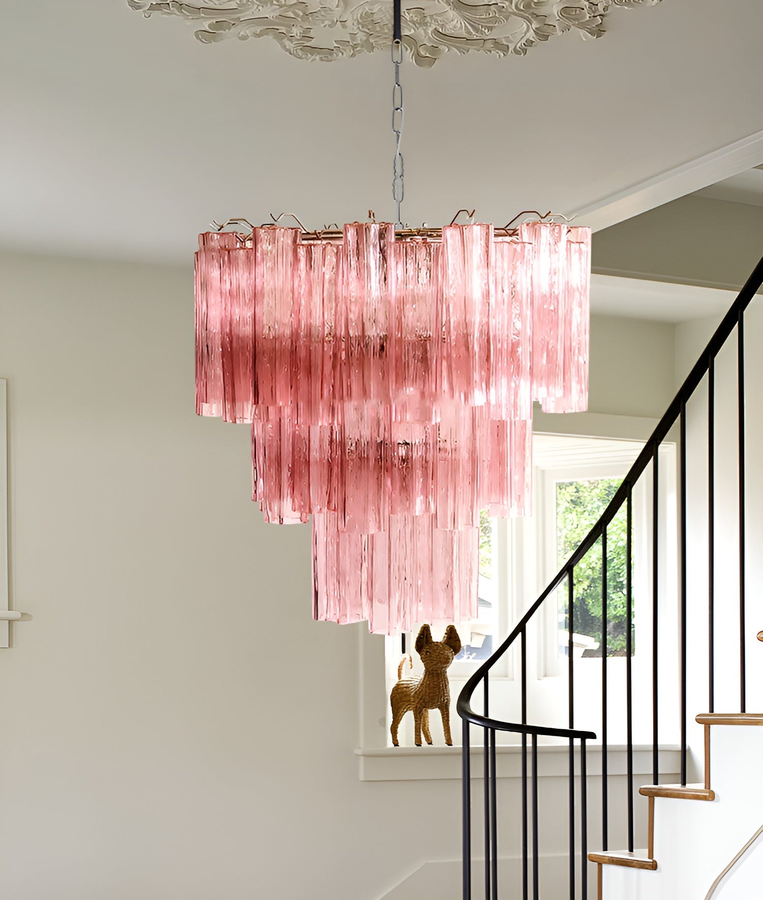 Aurora Chandelier Pink Glass Tubes Layered Modern - Blowlighting