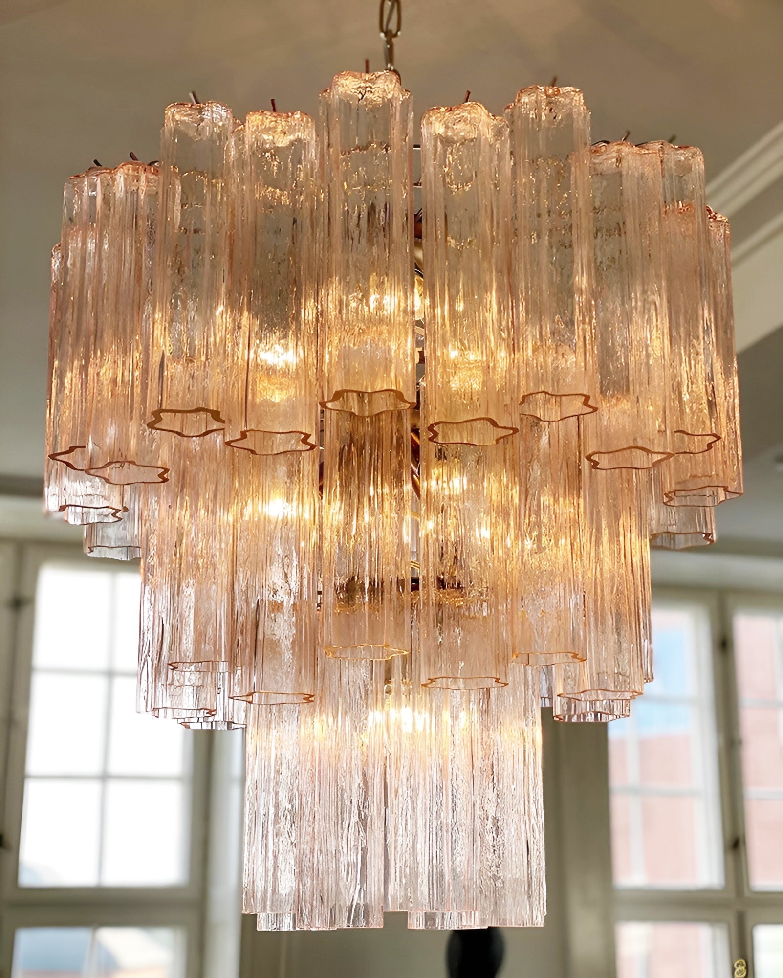 Aurora Chandelier Pink Glass Tubes Layered Modern - Blowlighting