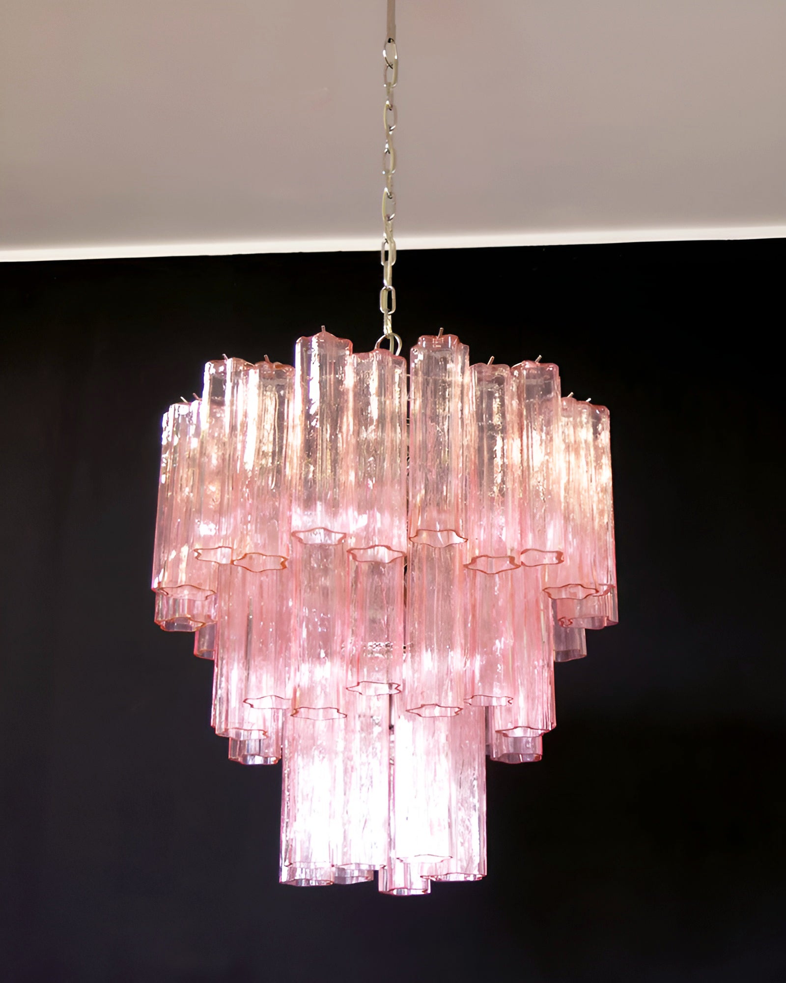 Aurora Chandelier Pink Glass Tubes Layered Modern - Blowlighting