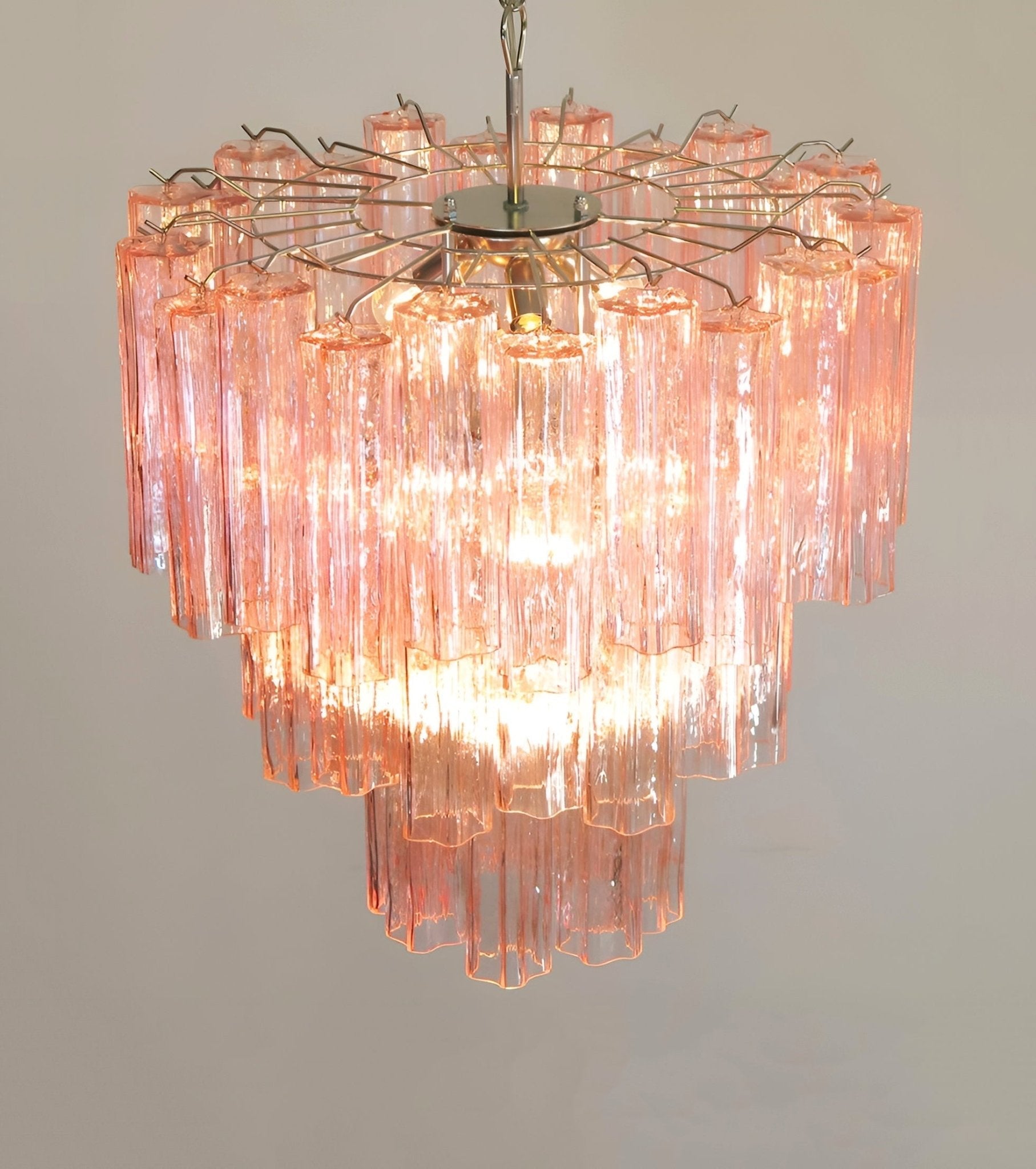 Aurora Chandelier Pink Glass Tubes Layered Modern - Blowlighting