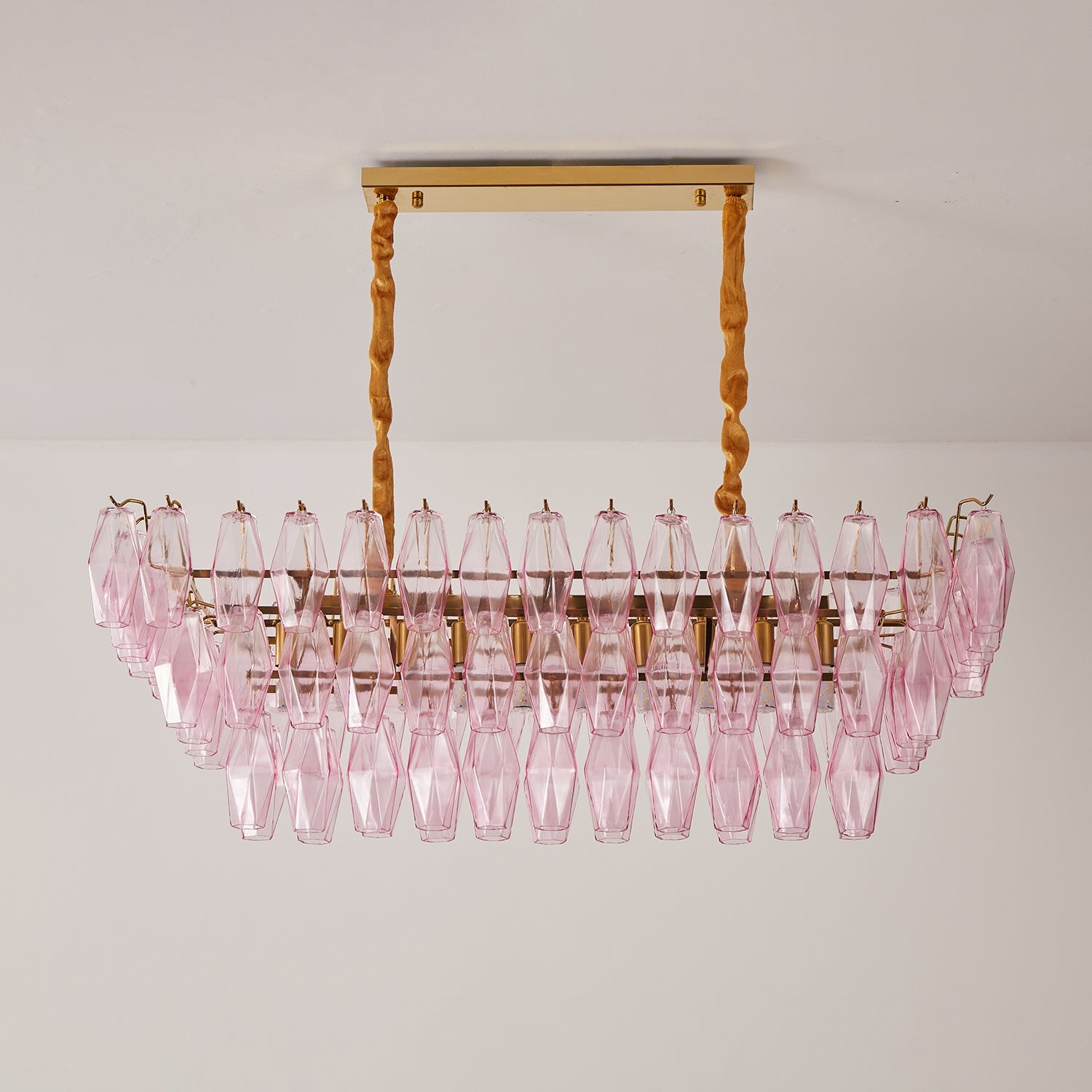 Aurora Chandelier Rose Prism Glass Rectangular Layered - Blowlighting